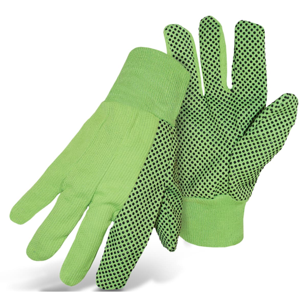 Corded Hi-Vis Green Glove W Black Pvc Dd Palm
