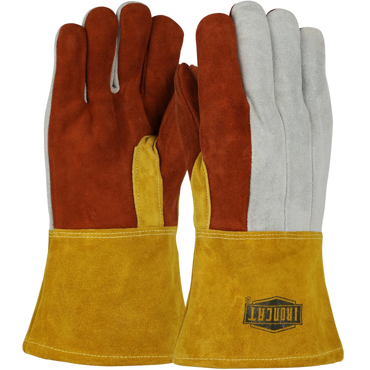 Premium Heavy Split Cowhide 14in. Foundry Glove with Cotton Lining and DuPont Kevlar Stitching - Leather Gauntlet Cuff, Rust (2086GLF) - L