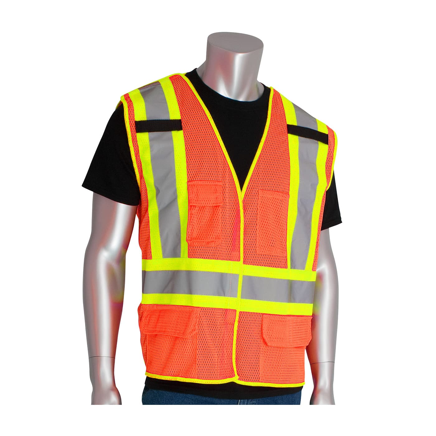 Class 2, Mesh Breakaway Vest, 5 Pockets, H&L Closure, Mic Tabs, Or