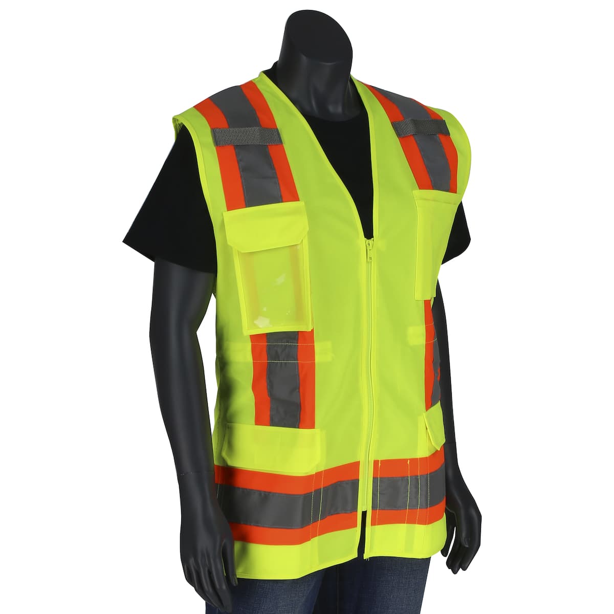 Type R Class 2 Women'S Solid Front Mesh Back Surveyors Vest, Mic Tabs, Zipper