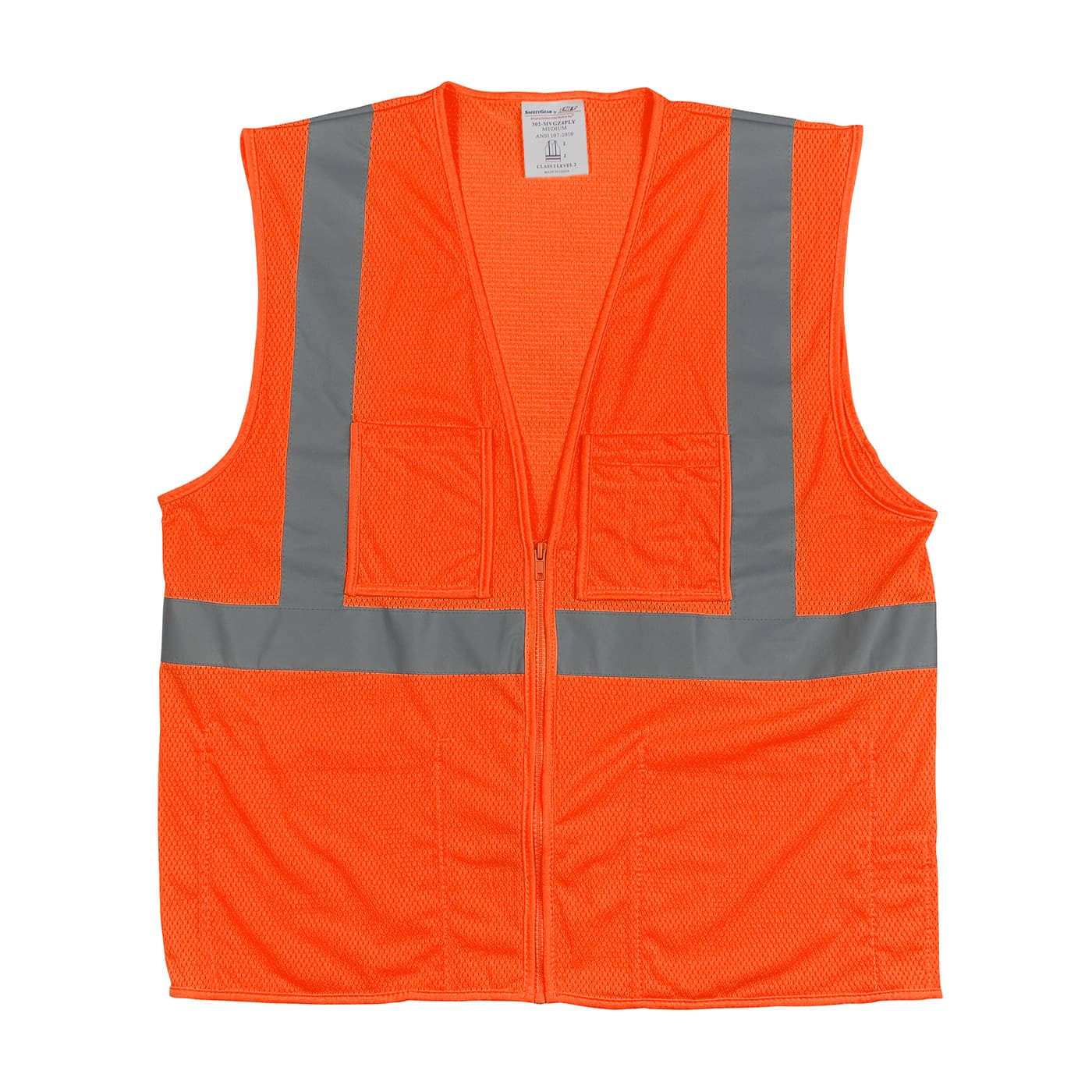 Class 2 Mesh Vest, 4 Pockets, Zipper Closure 2In. Tape, Ly