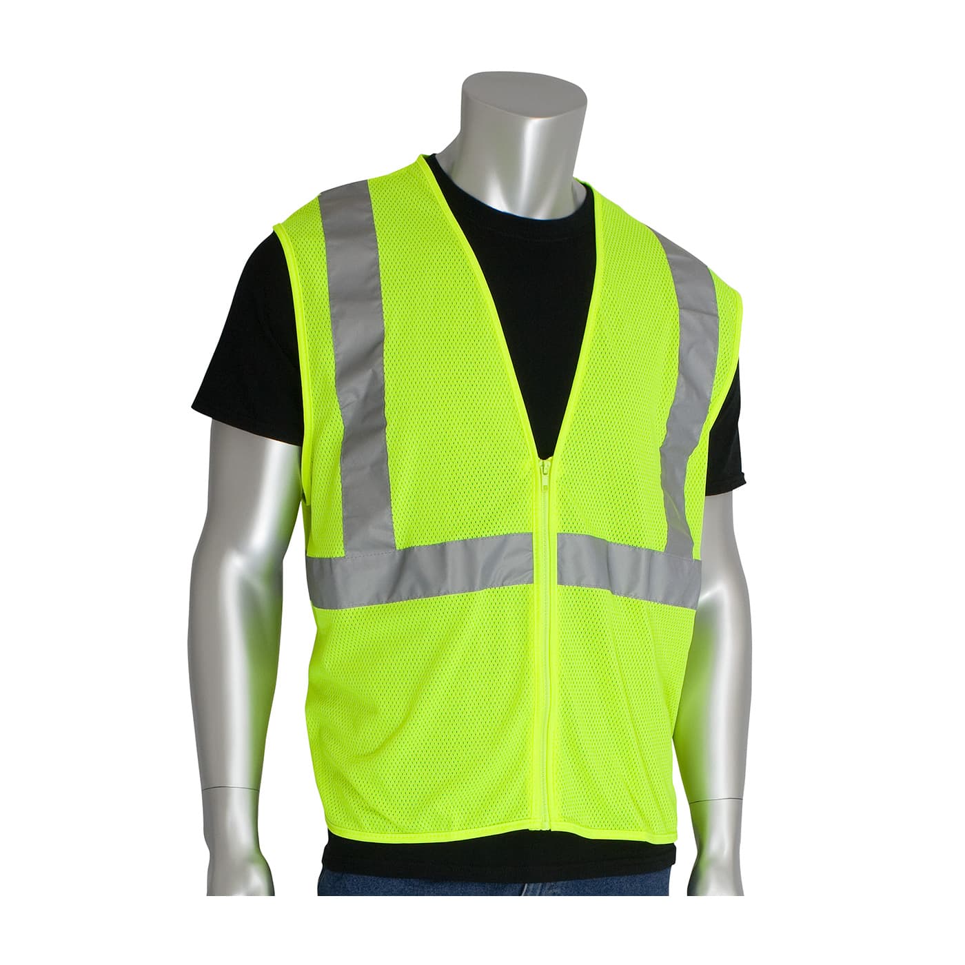 Class 2 Mesh Vest, No Pockets, Zipper Closure 2In. Tape, Ly