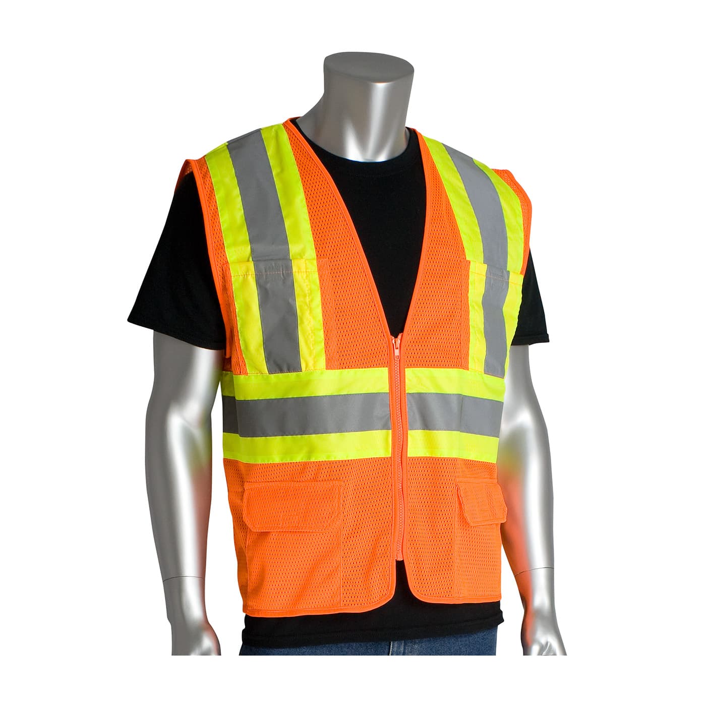 Class 2 Mesh Vest, 6 Pockets Zipper Closure Two Tone Tape, Ly