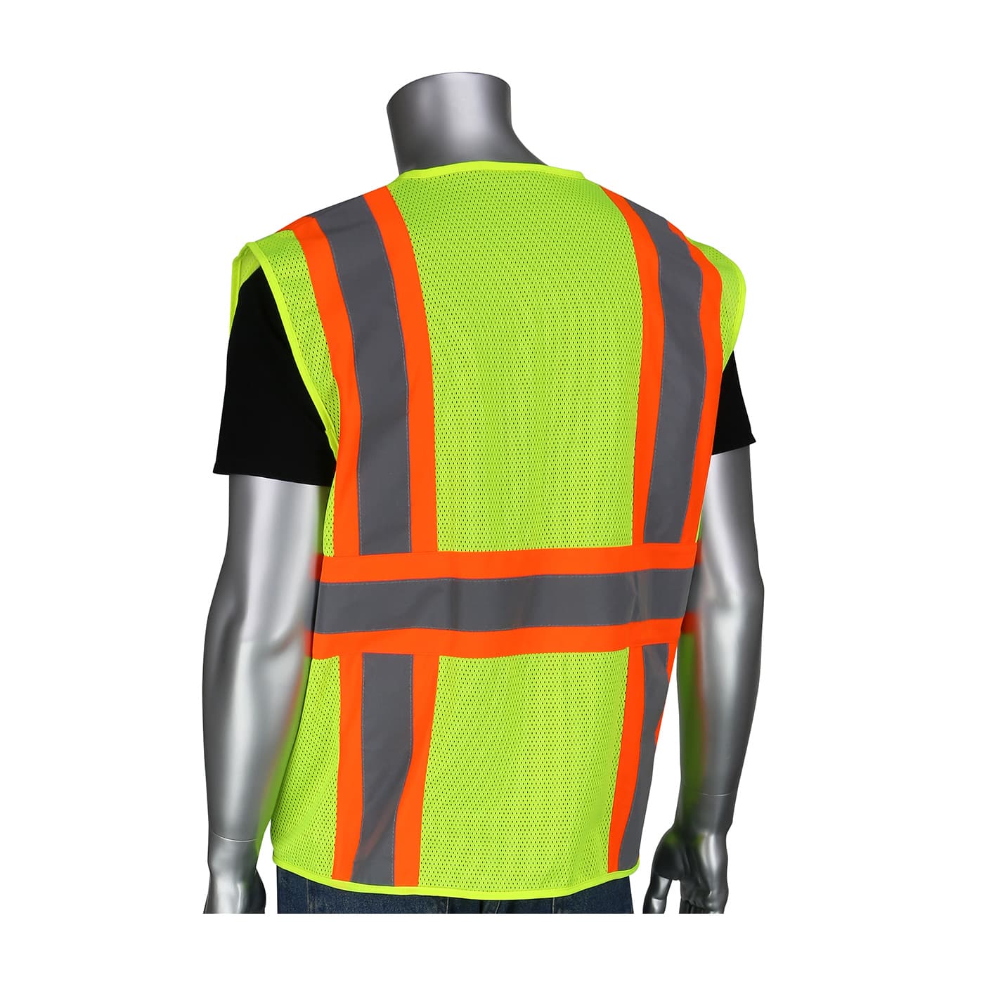 Class 2 Mesh Vest, 6 Pockets, Zipper, Mic Tabs, Two Tone Tape,Or