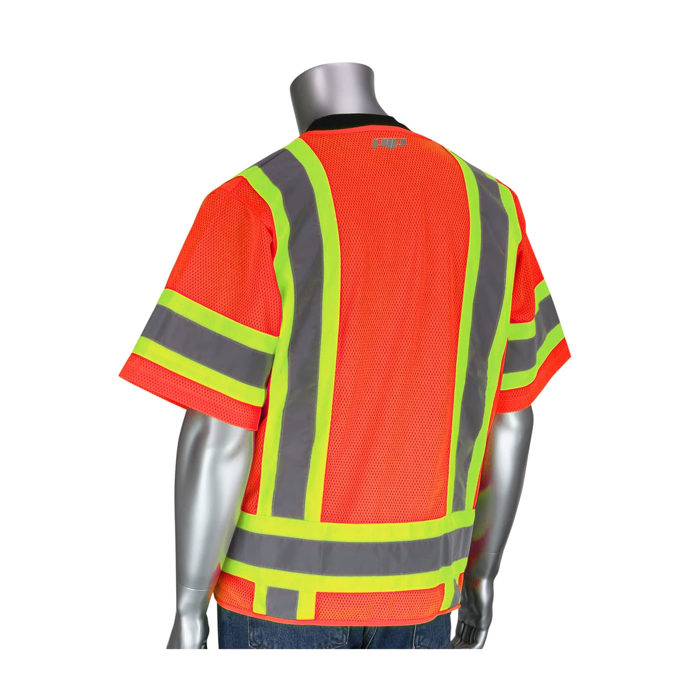 Class 3 Solid/Mesh Vest, Zipper, 11 Pockets, Mic Tab, Two Tone Tape, Or