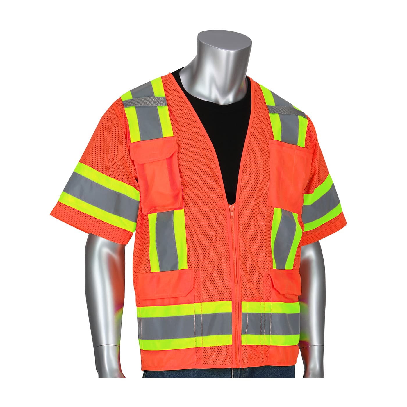 Class 3 Mesh Vest, Zipper 11 Pockets, Mic Tab, Two Tone Tape, Ly