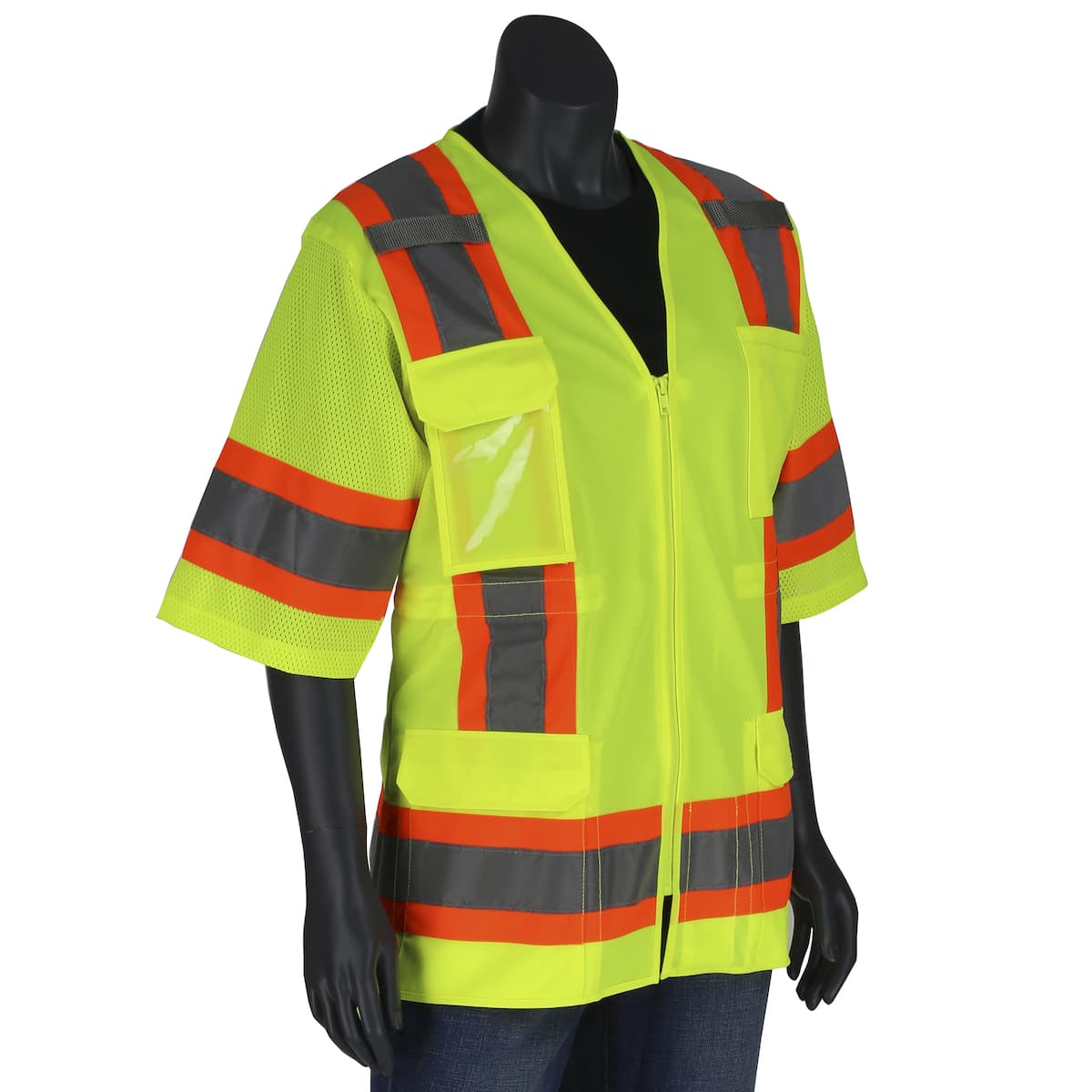 Type R Class 3 Women'S Solid/Mesh Surveyor'S Vest, Mic Tabs, Zipper Closure
