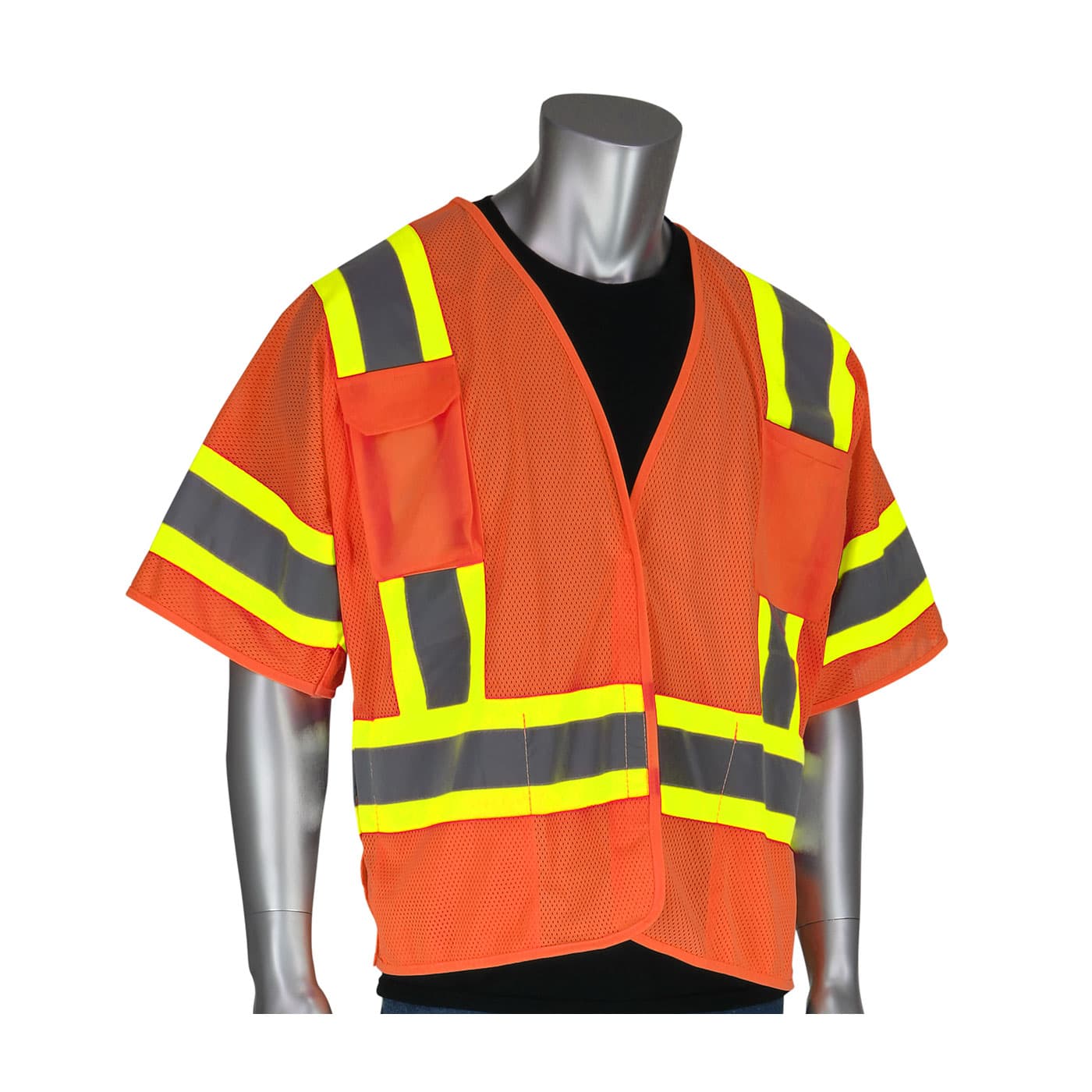 Class 3 Mesh Brkwy Vest, 4 Pockets, H&L Closure, Two Tone Tape, Ly