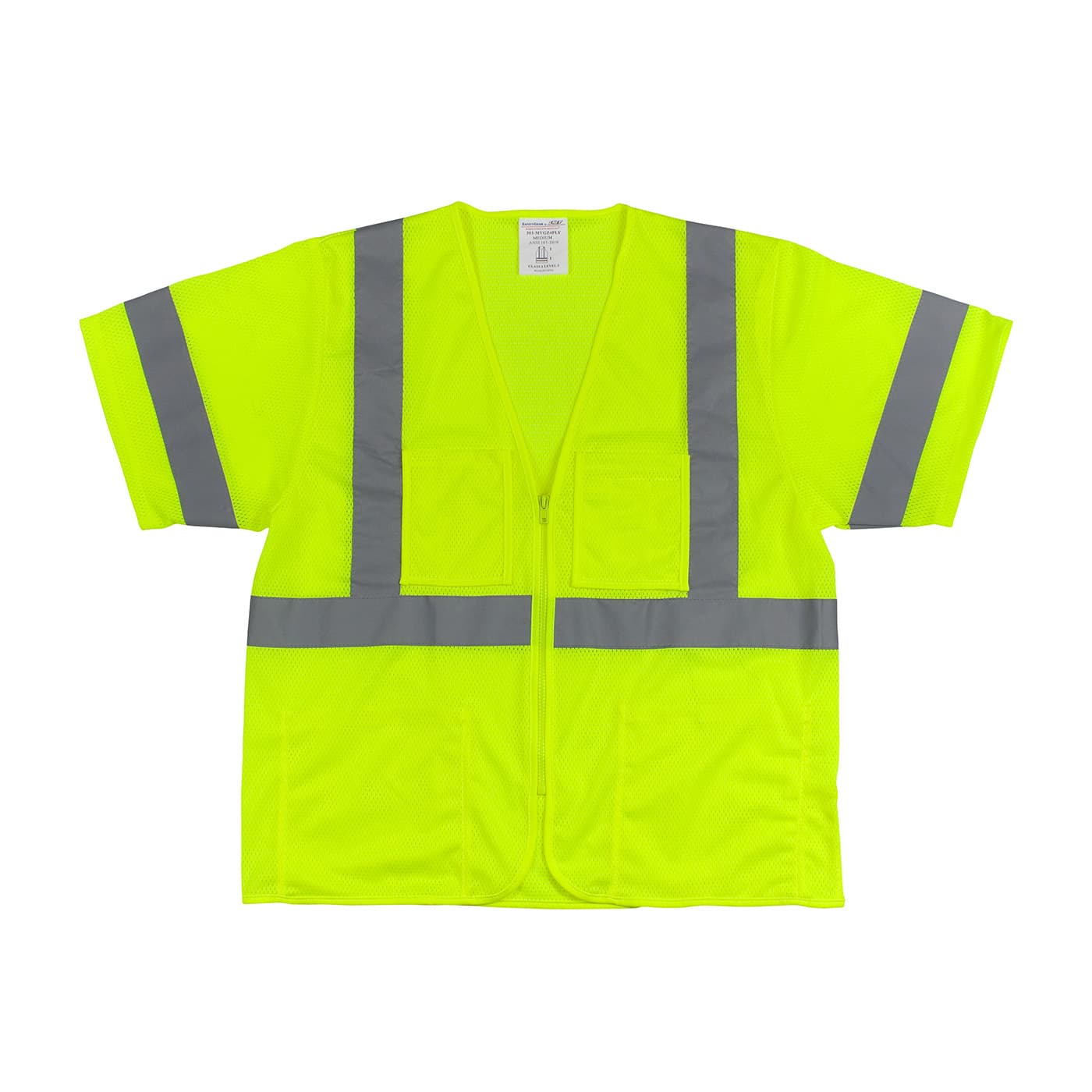 Class 3 Mesh Vest, 4 Pockets, Zipper Closure, 2In. Tape, Ly