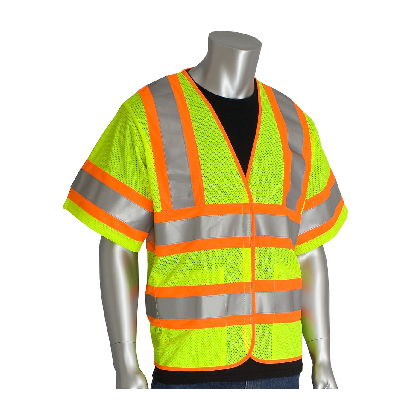 Class 3 Treated Poly, Mesh Vest H&L Closure, 2 Pocket, Fr Tape, Or