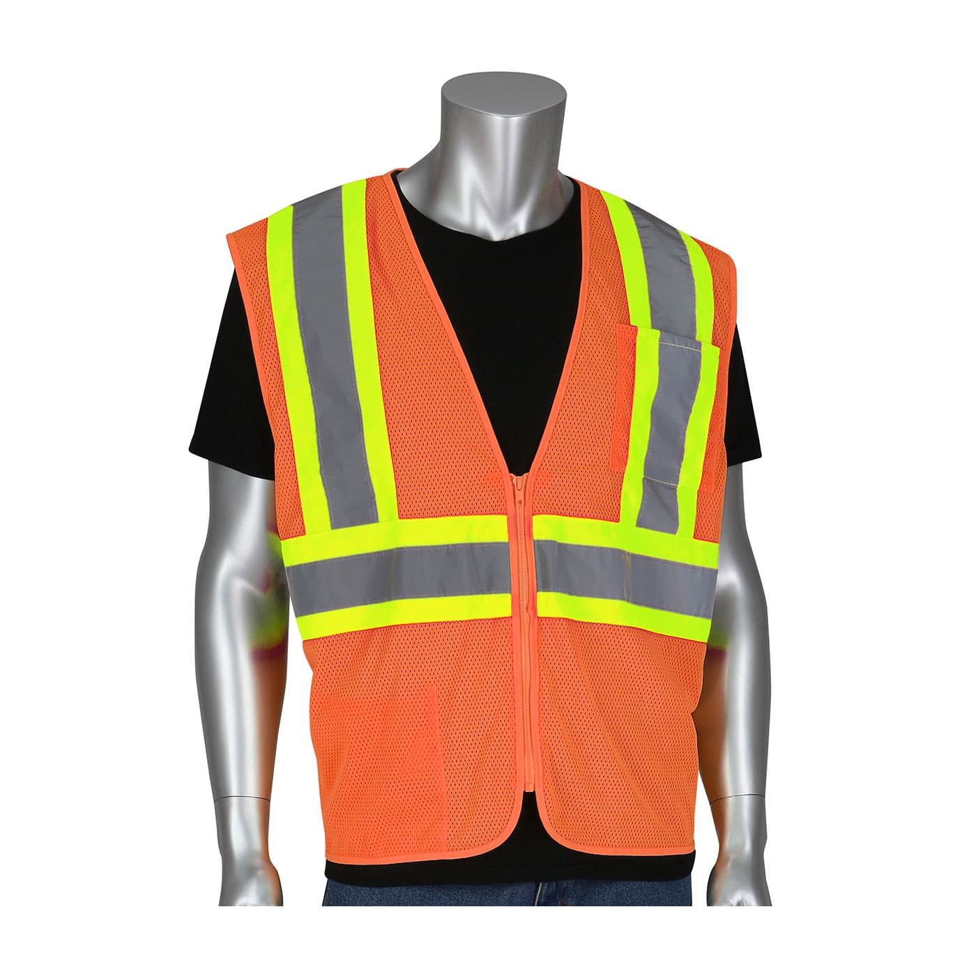 Type R Class 2 Se Treated Mesh Vest Zipper, 2 Pocket, Two Tone Tape,Ly