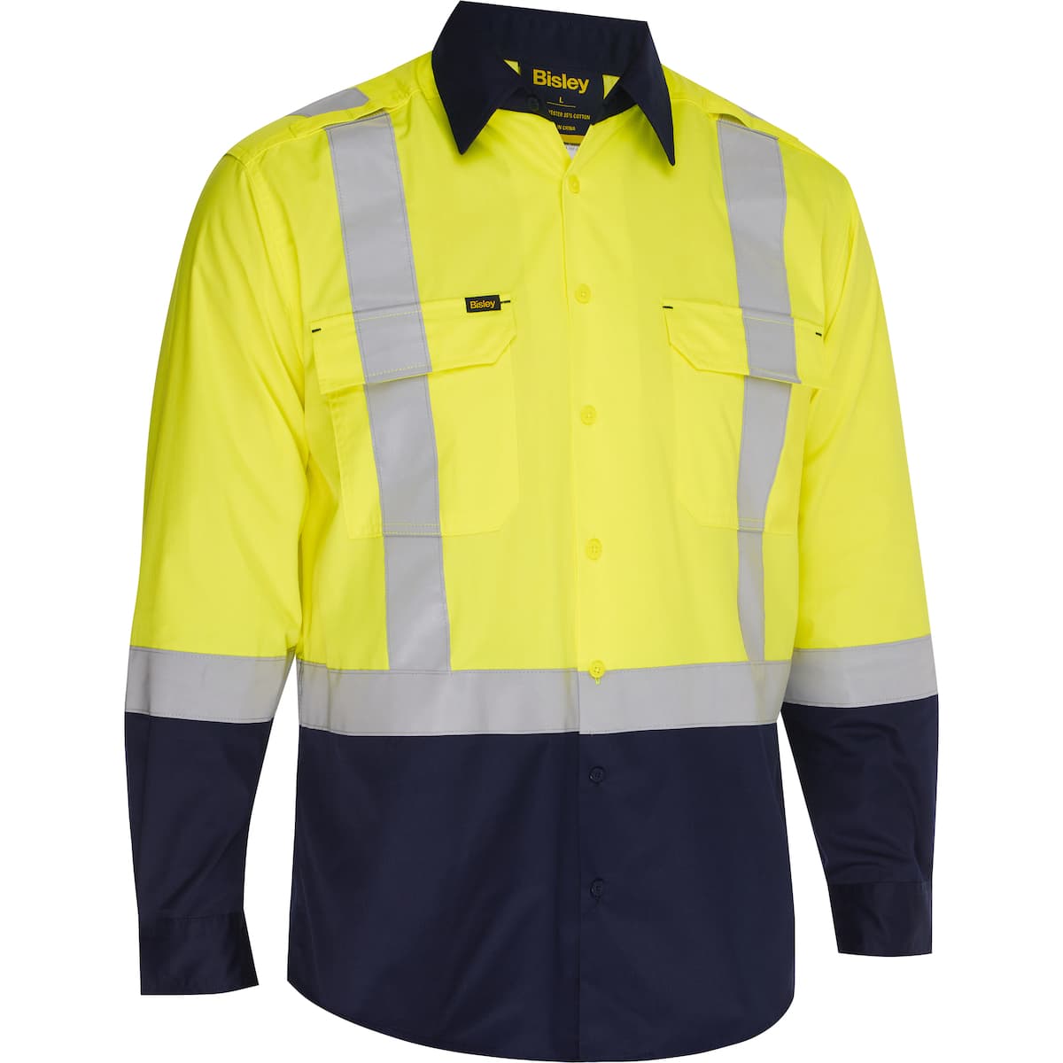Class 2 Long Sleeve Shirt, Men'S, Hi-Vis Navy Bottom