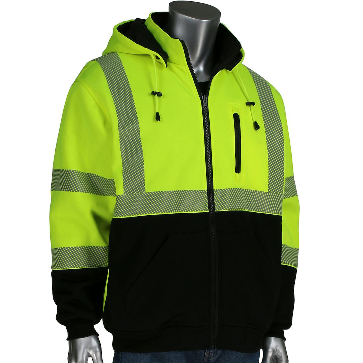 ANSI Type R Class 3 Reversible Full Zip Hooded Sweatshirt with Black Bottom, Hi-Vis Yellow (323-1400S)_1