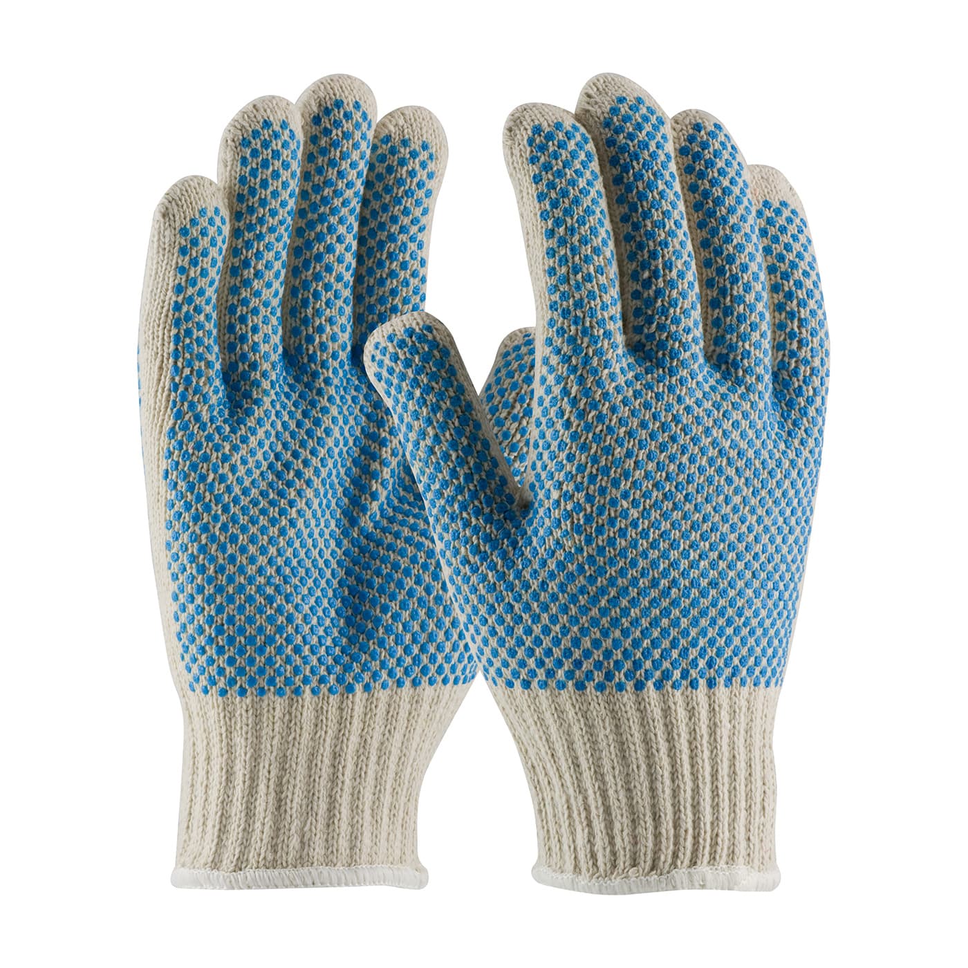 Seamless Knit Cotton / Polyester Glove with Double-Sided PVC Dense Dot Grip - 7 Gauge, Natural (37-C512PDD-BL) - L