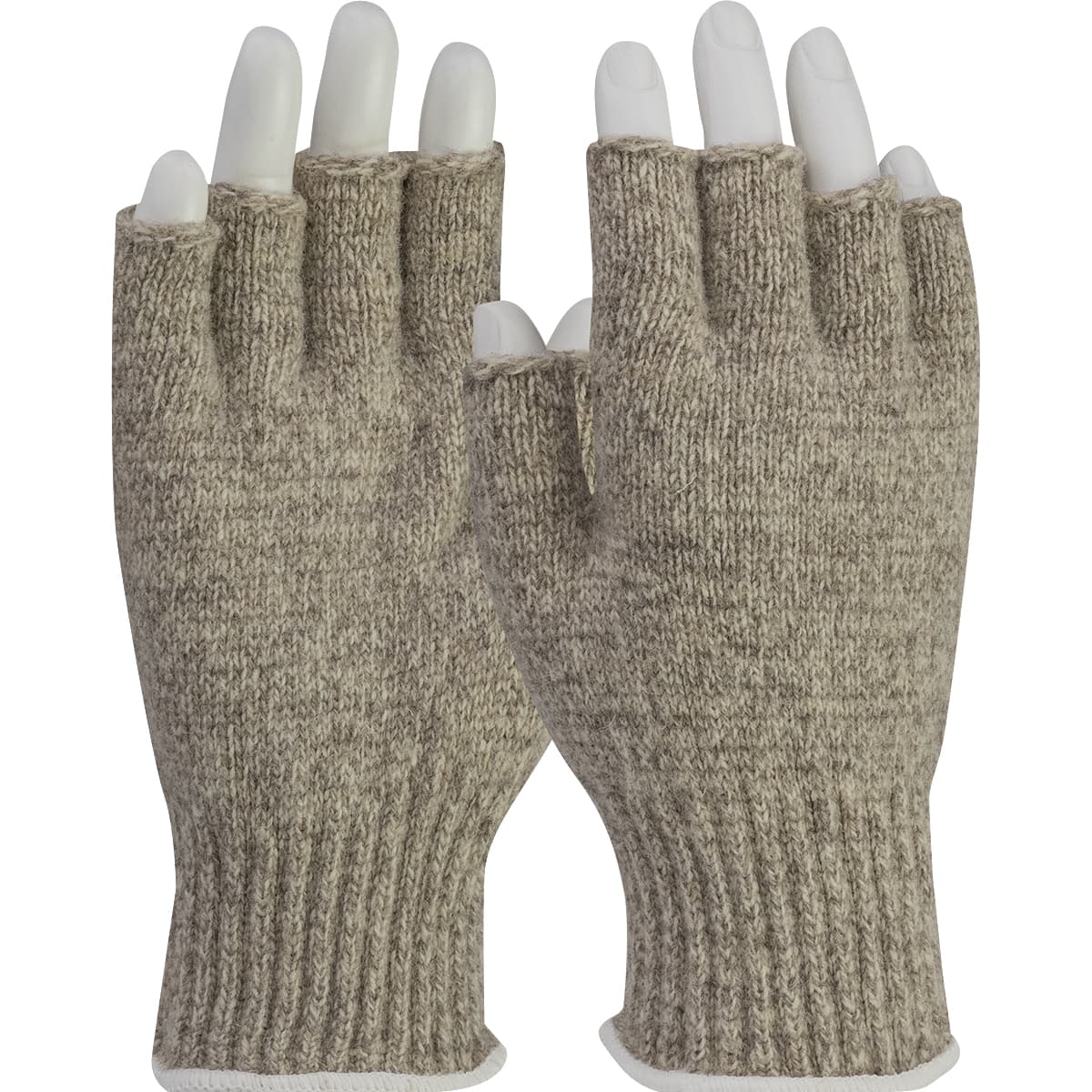 Seamless Knit Ragwool Glove - Half-Finger, Beige (41-075) - L