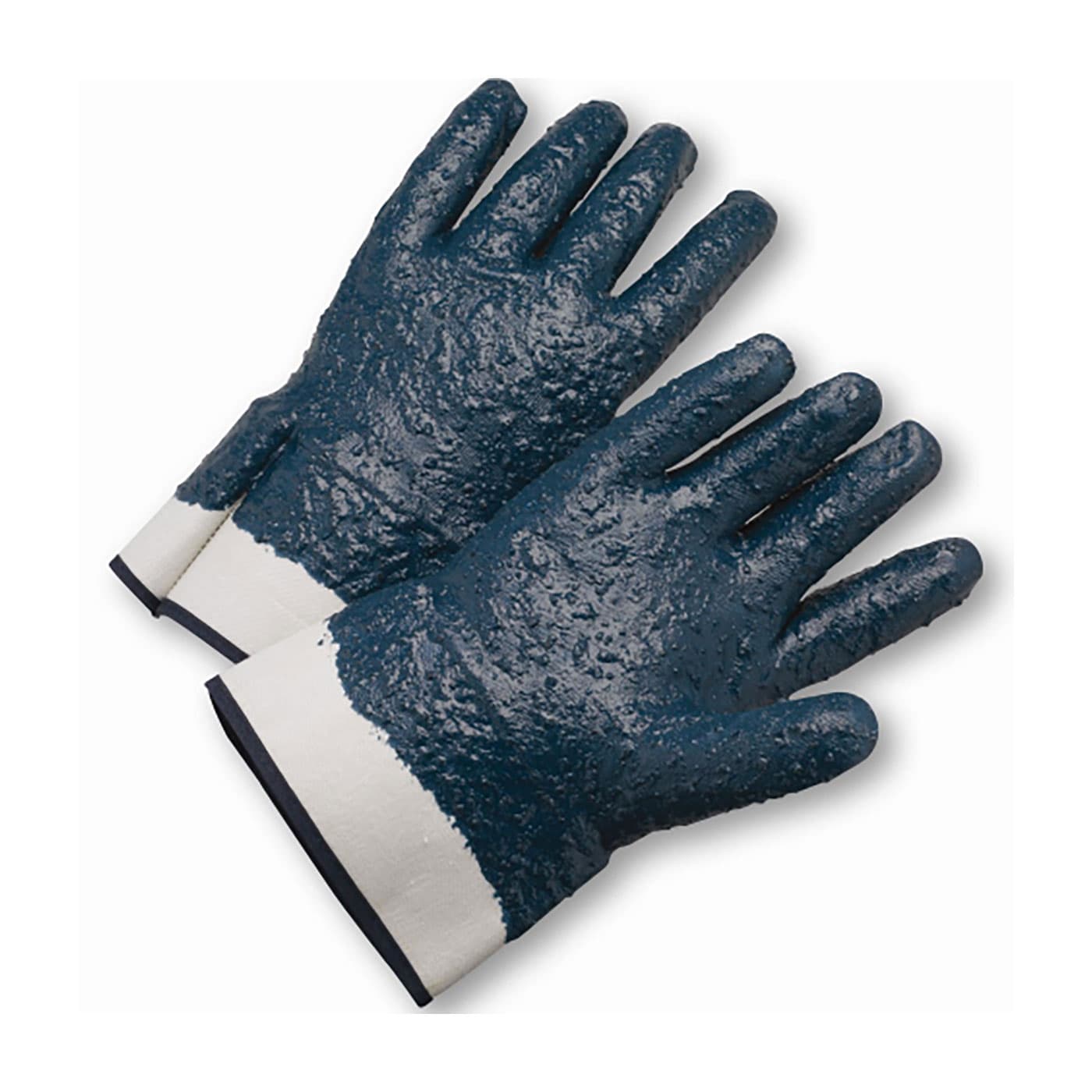 Nitrile Dipped Glove with Jersey Liner and Rough Grip on Full Hand - Safety Cuff, Natural (4550RFFC) - L