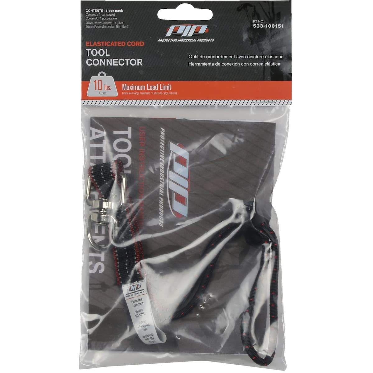 Elasticated Cord Tool Connector - 15 lbs. maximum load limit - Retail Packaged, Black (533-100151) - OS_0