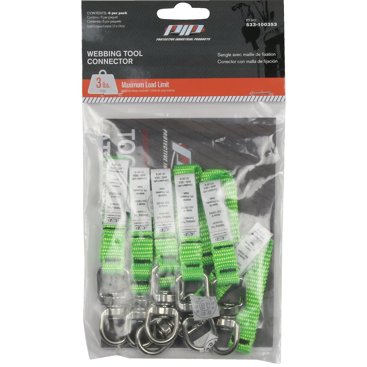 Webbing Tool Connector 5.5in. - 3 lbs. maximum load limit - Retail Packaged, Green (533-100353) - OS