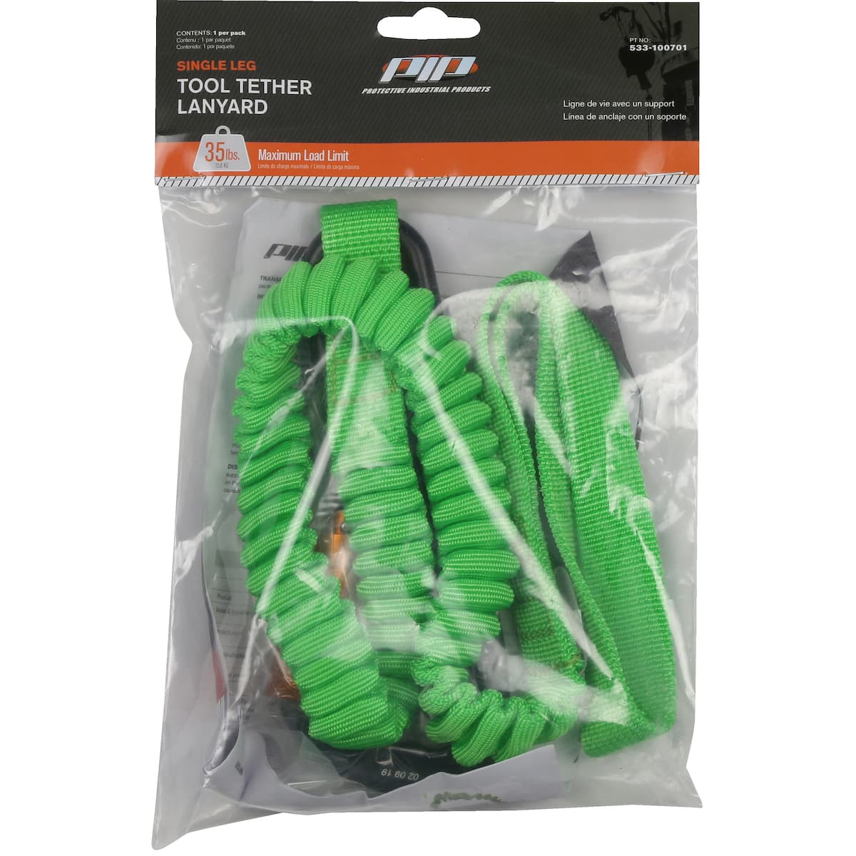 Single Leg Tool Tethering Lanyard - 22 lbs. maximum load limit - Retail Packaged, Green (533-100701) - OS_0