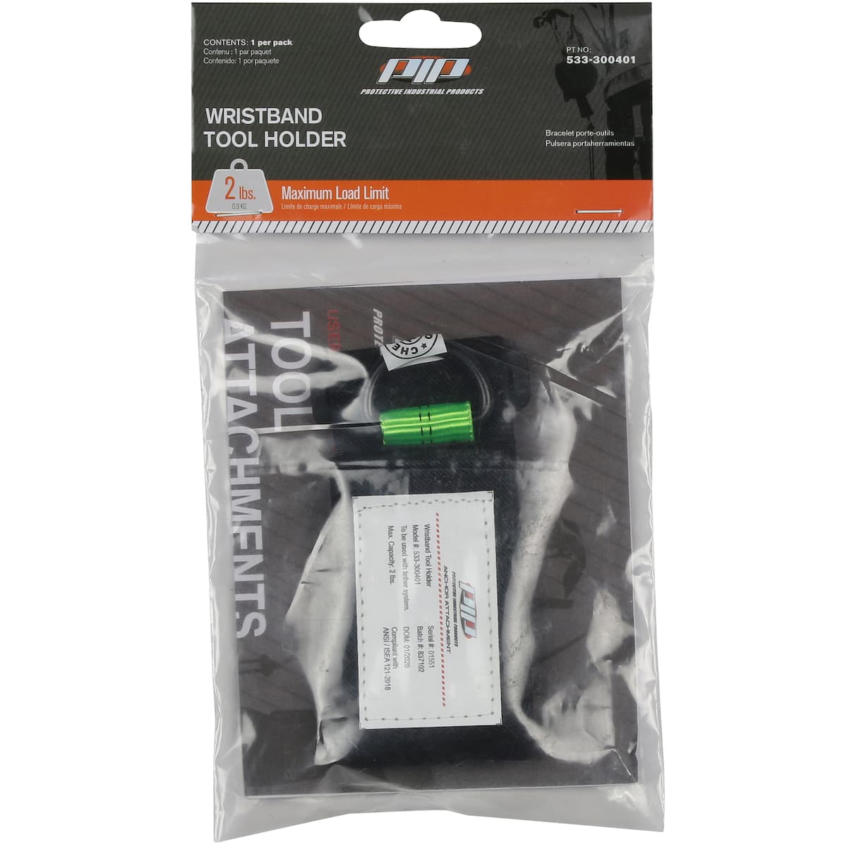 Wristband Tool Holder - 2 lbs. maximum load limit - Retail Packaged, Lime (533-300401) - OS_0