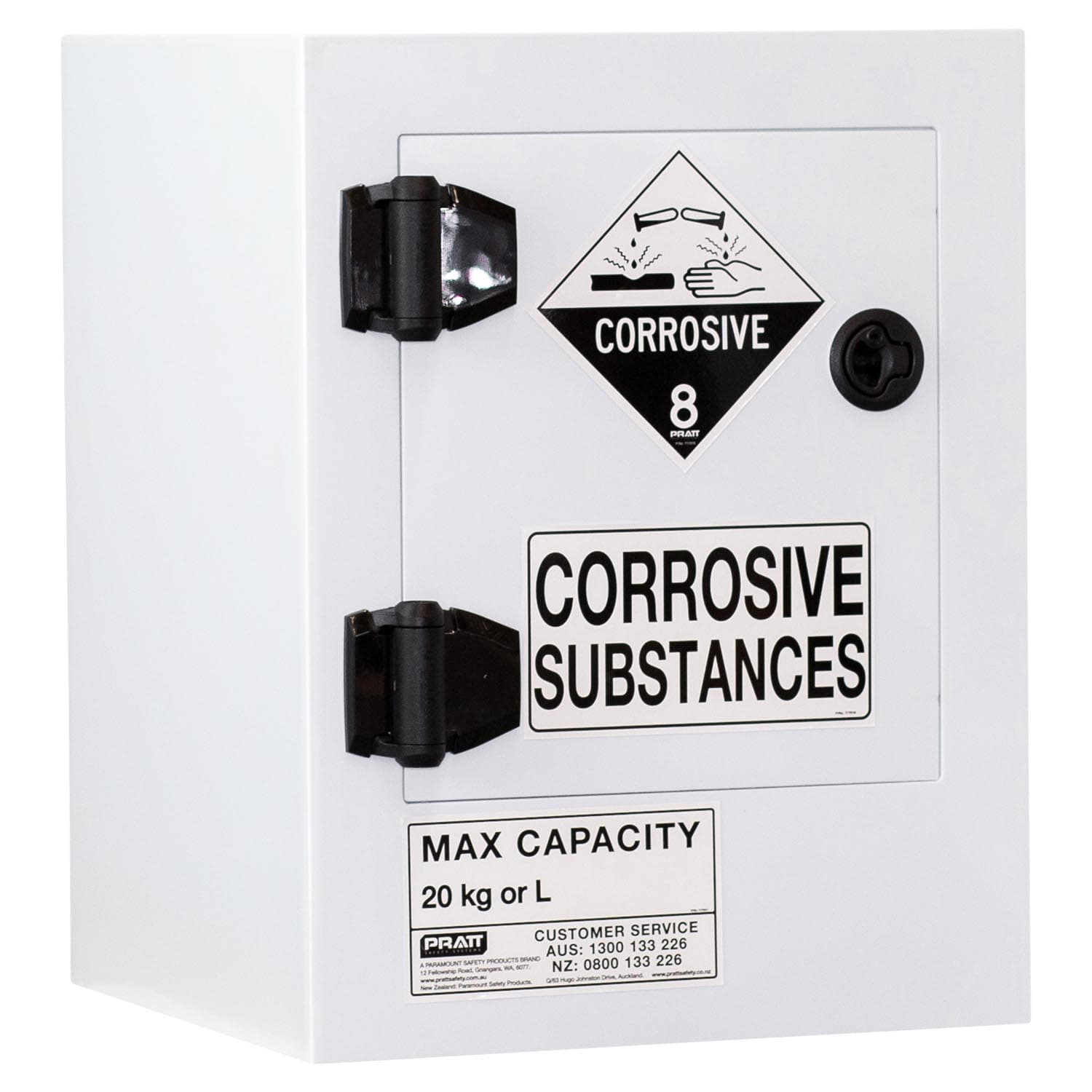 Pratt Corrosive Substance Storage Cabinet: Polypropylene - 20L - 1 Door - 1 Shelf