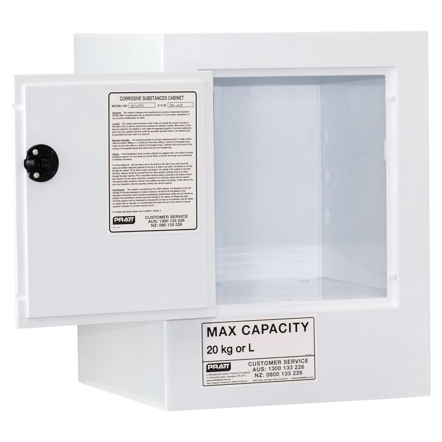 Pratt Corrosive Substance Storage Cabinet: Polypropylene - 20L - 1 Door - 1 Shelf_1