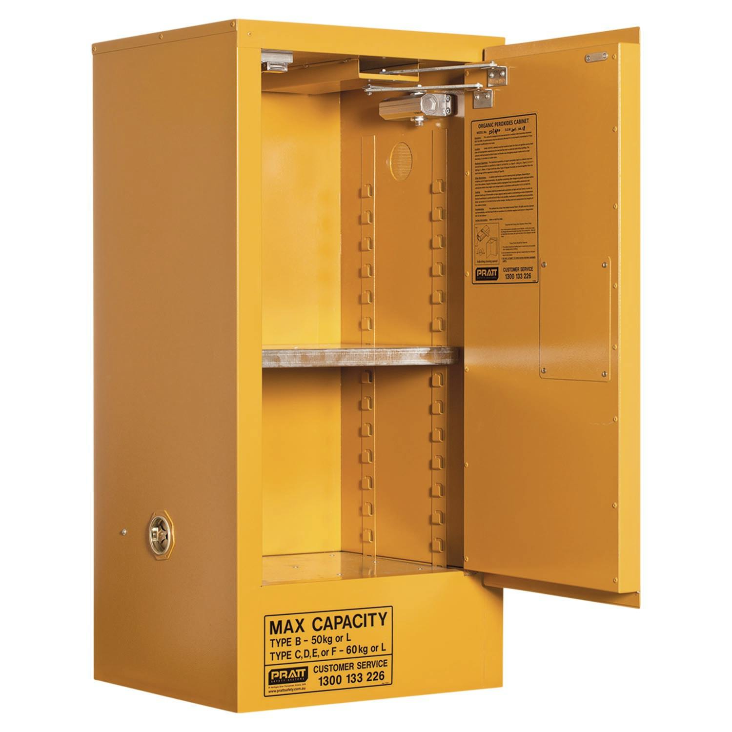 Pratt Organic Peroxide Storage Cabinet: 60L - 1 Door - 2 Shelves