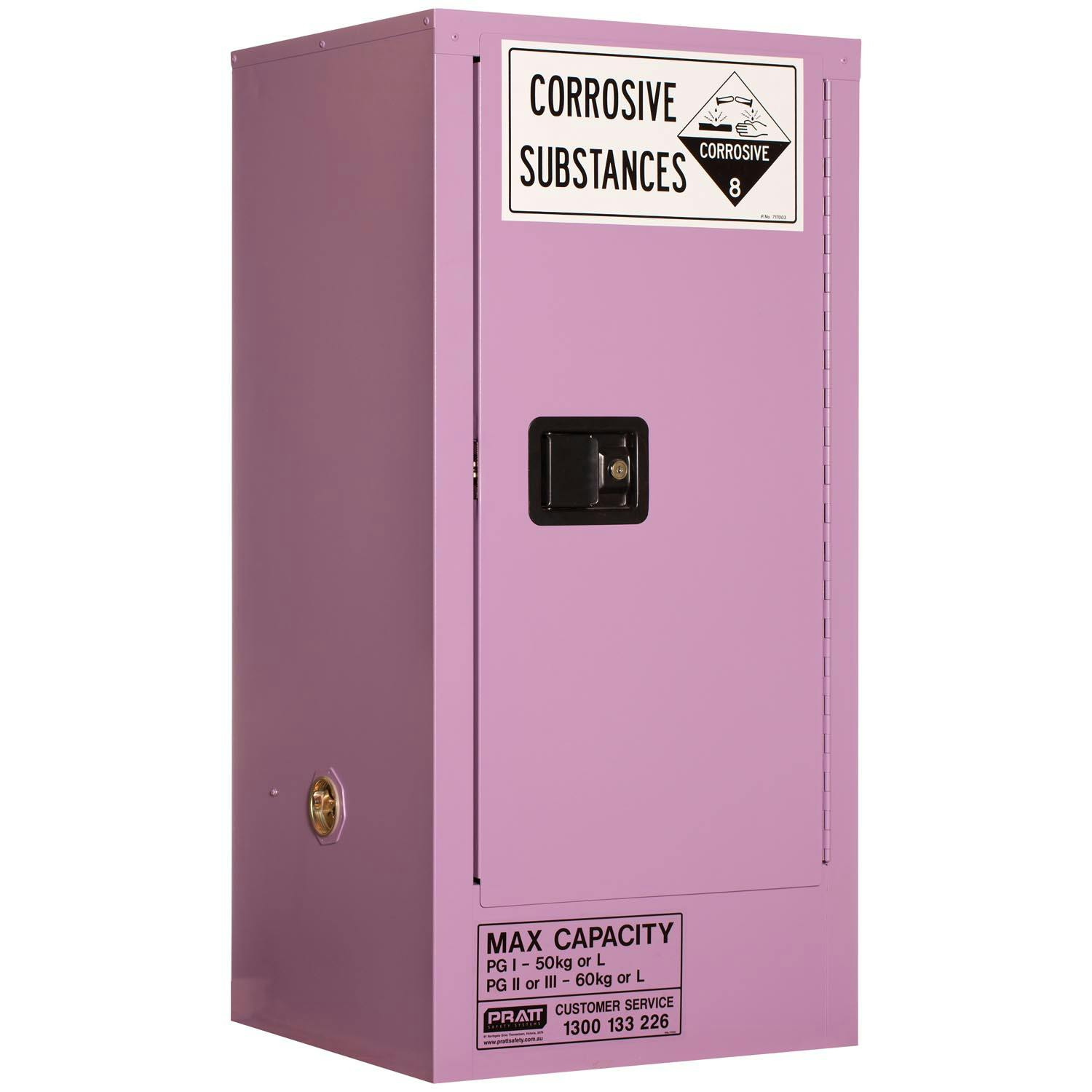 Pratt Corrosive Substance Storage Cabinet: Metal - 60L - 1 Door - 2 Shelves