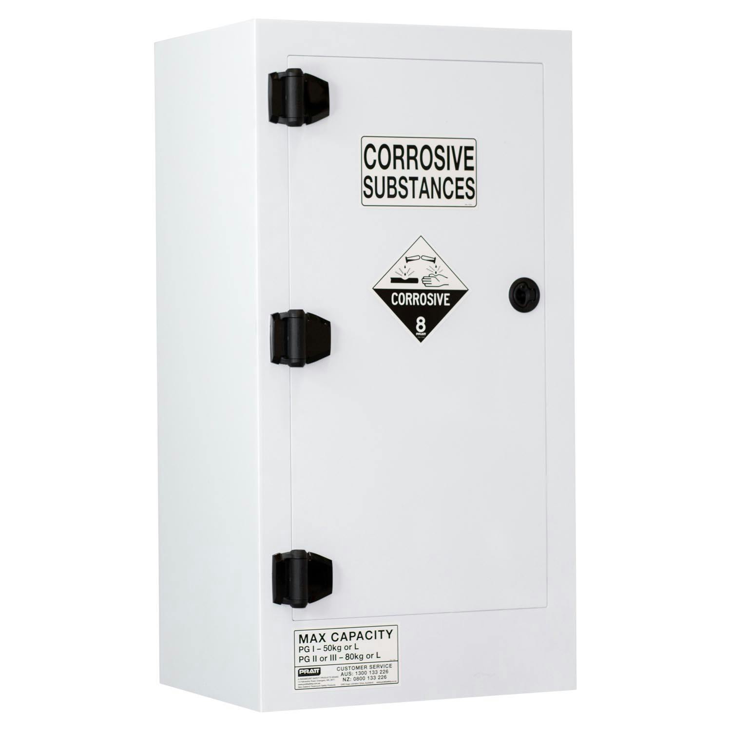 Pratt Corrosive Substance Storage Cabinet: Polypropylene - 80L - 1 Door - 2 Shelves