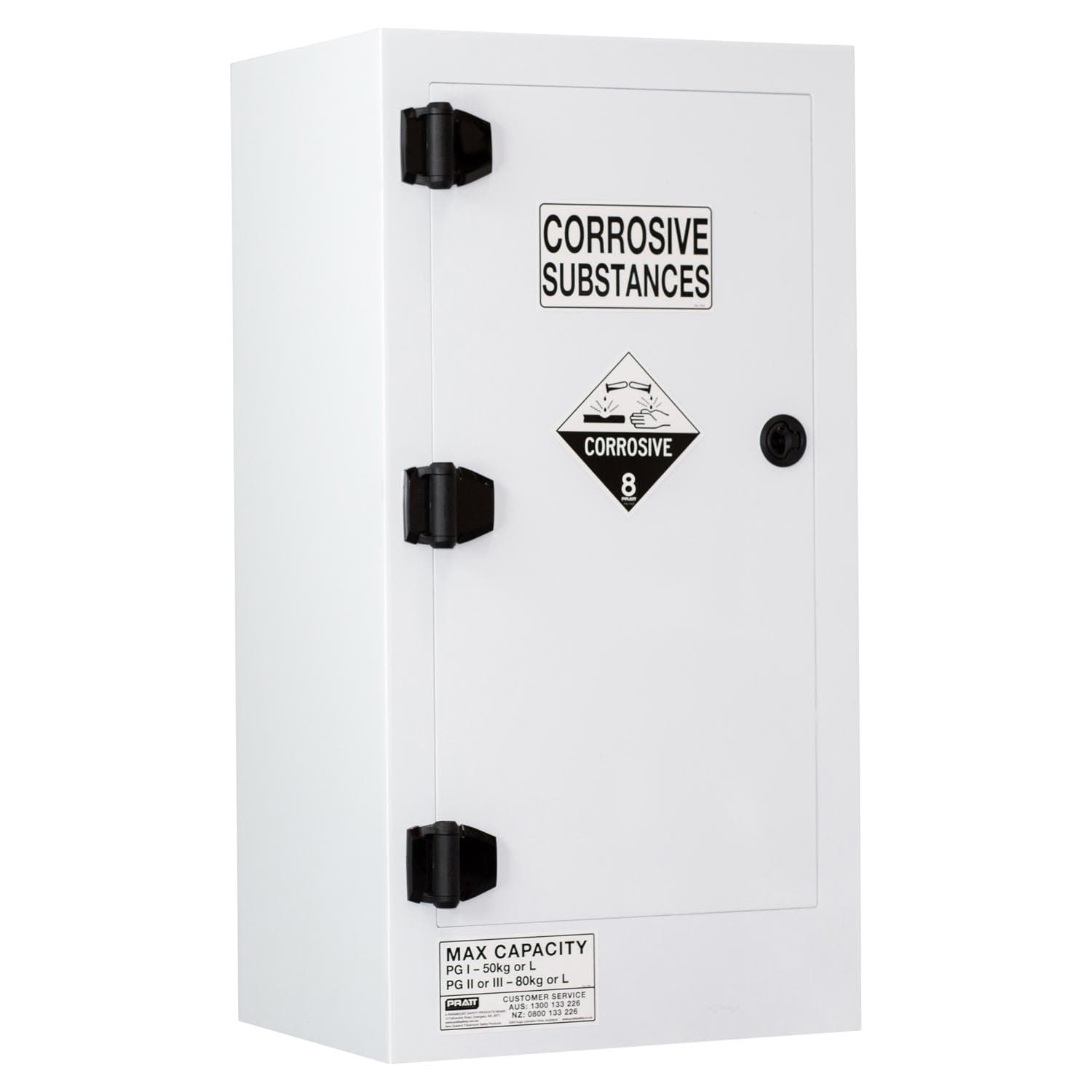 Pratt Corrosive Substance Storage Cabinet: Polypropylene - 80L - 1 Door - 2 Shelves