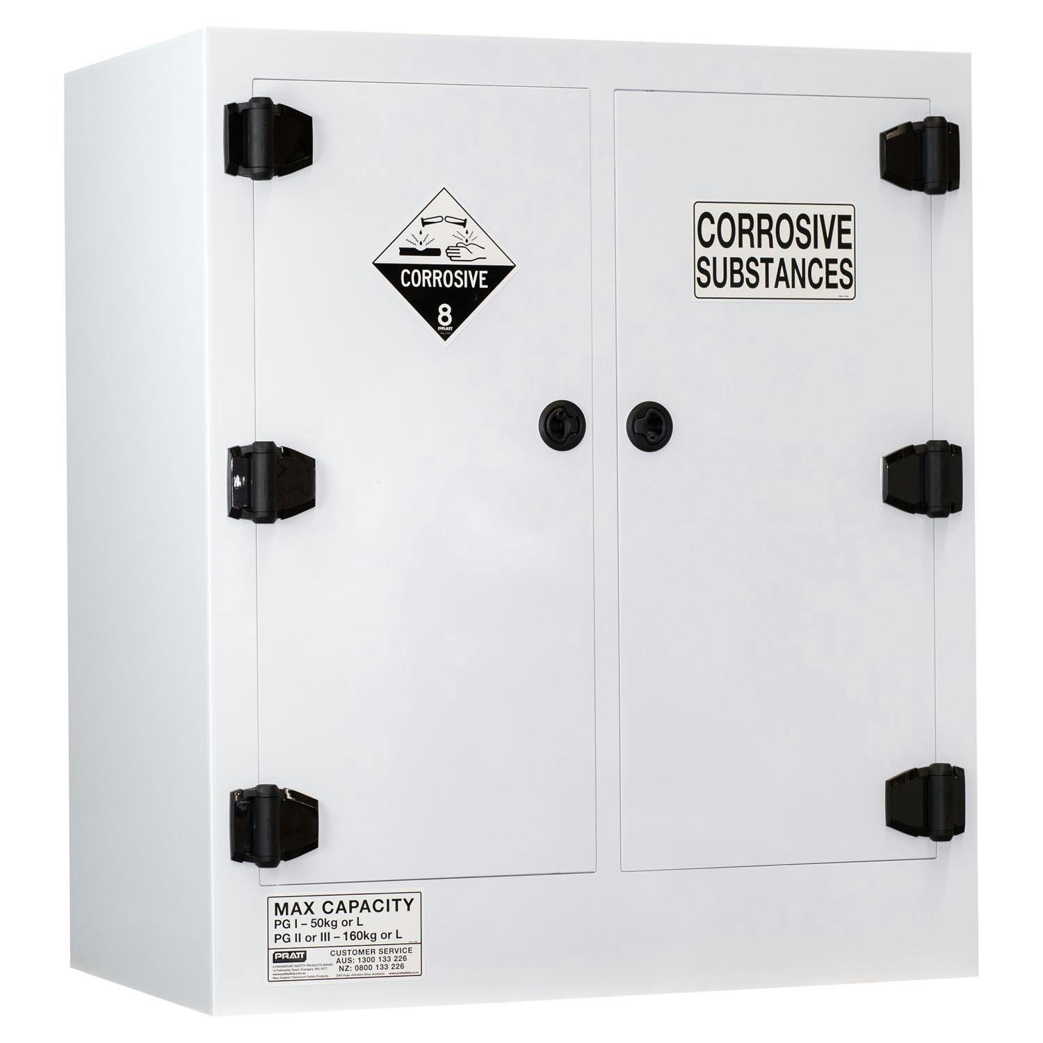 Pratt Corrosive Substance Storage Cabinet: Polypropylene - 160L - 2 Doors - 4 Shelves
