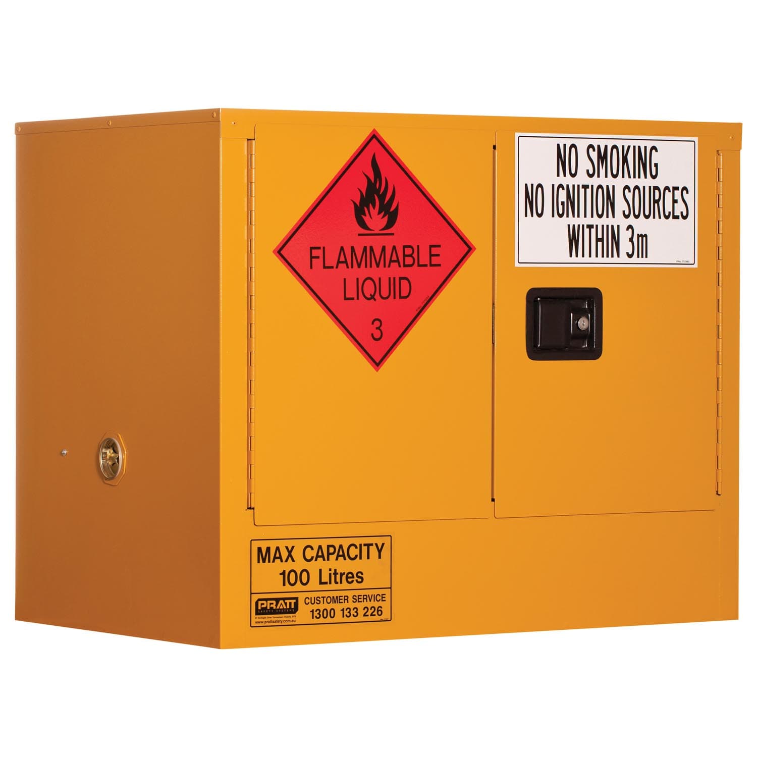 Pratt Flammable Liquid Storage Cabinet: 100L - 2 Doors - 1 Shelf