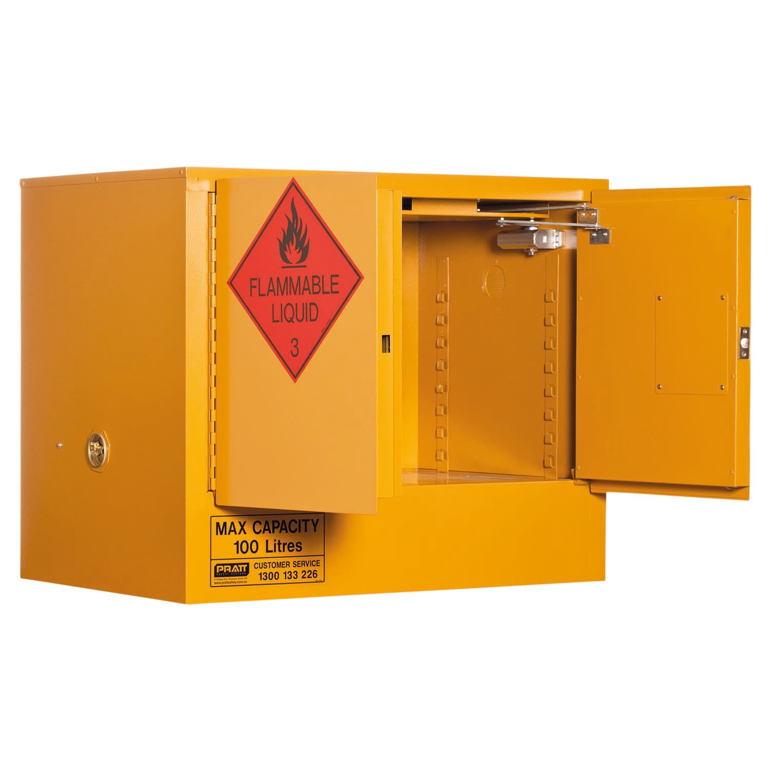 Pratt Flammable Liquid Storage Cabinet: 100L - 2 Doors - 1 Shelf_1