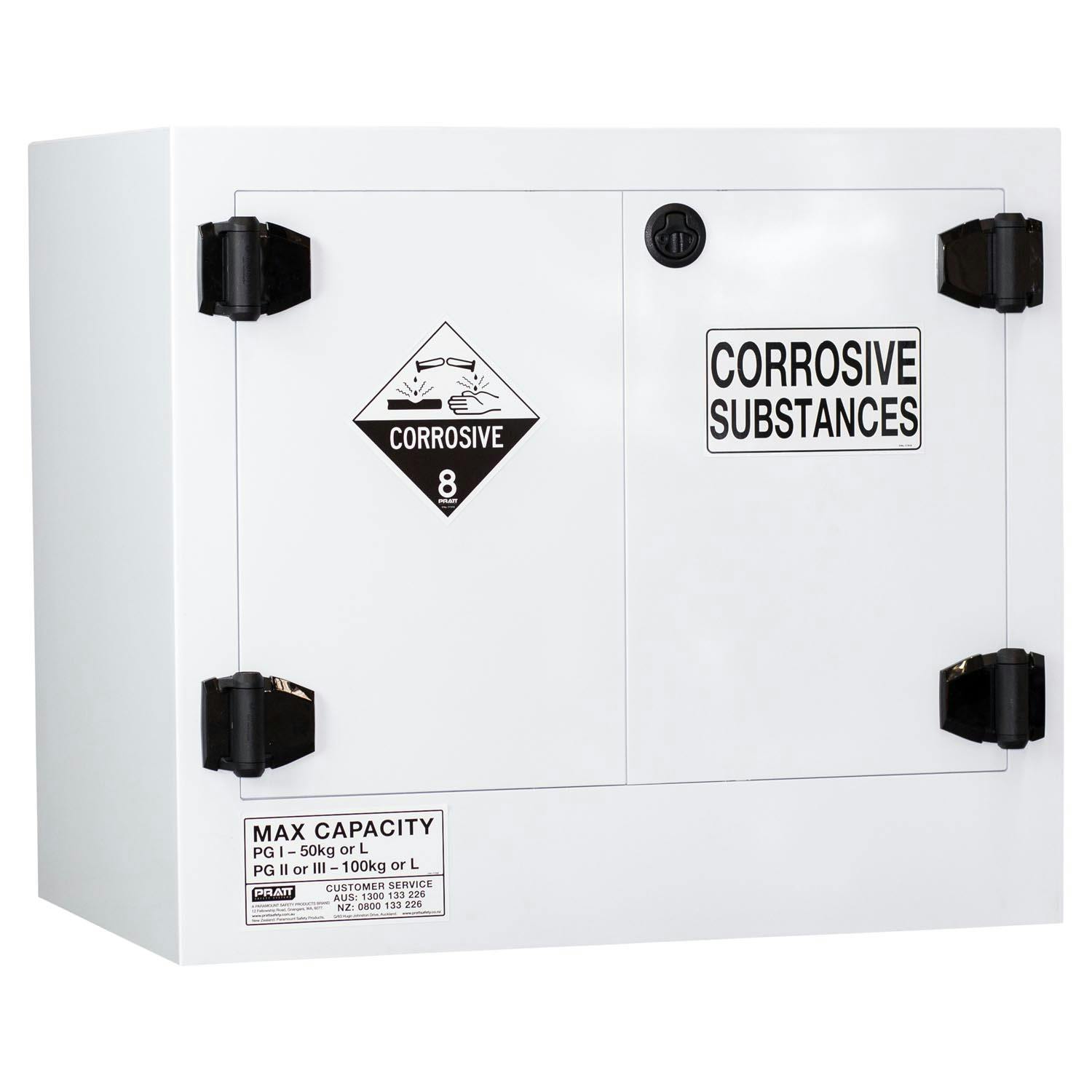 Pratt Corrosive Substance Storage Cabinet: Polypropylene - 100L - 2 Doors - 1 Shelf