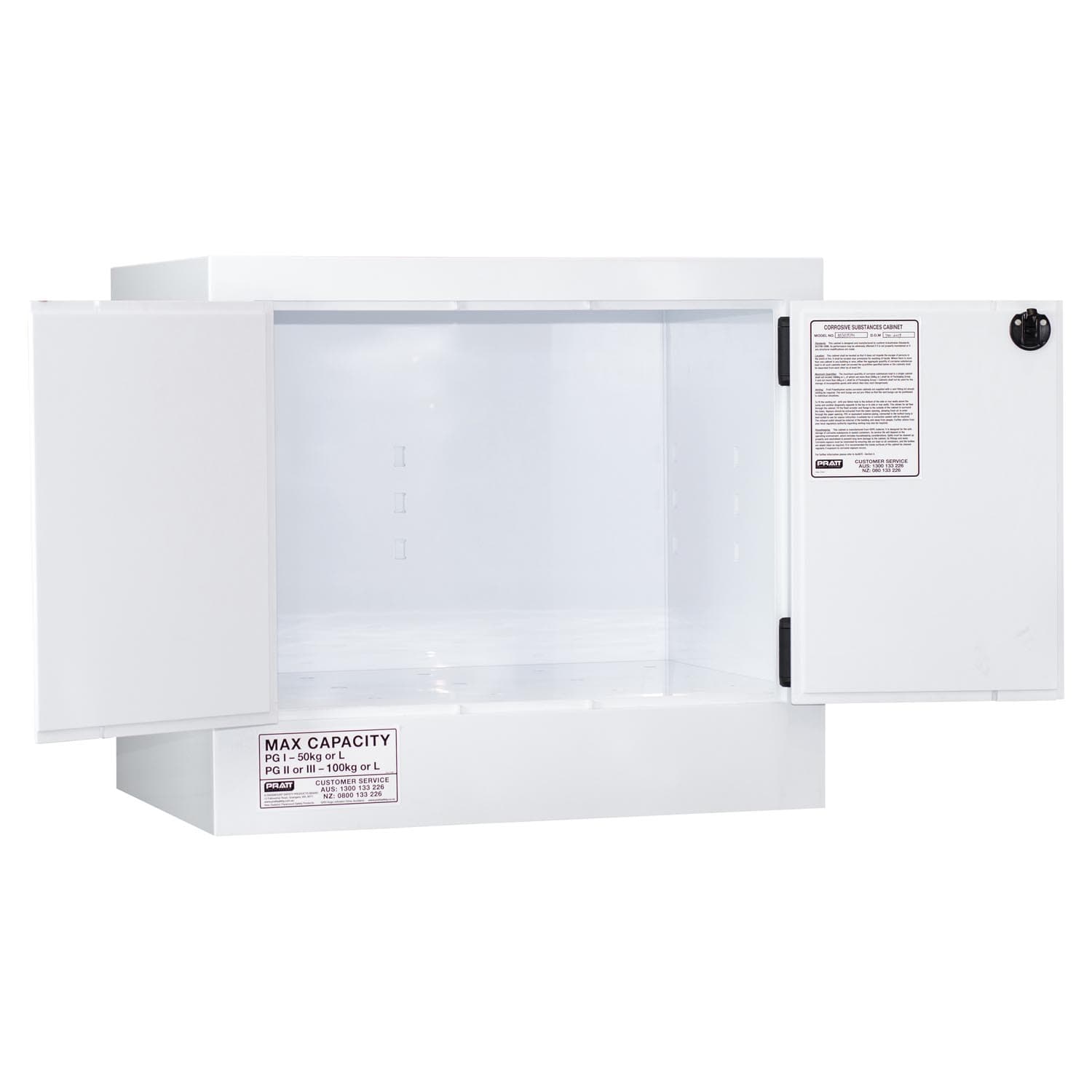 Pratt Corrosive Substance Storage Cabinet: Polypropylene - 100L - 2 Doors - 1 Shelf_1