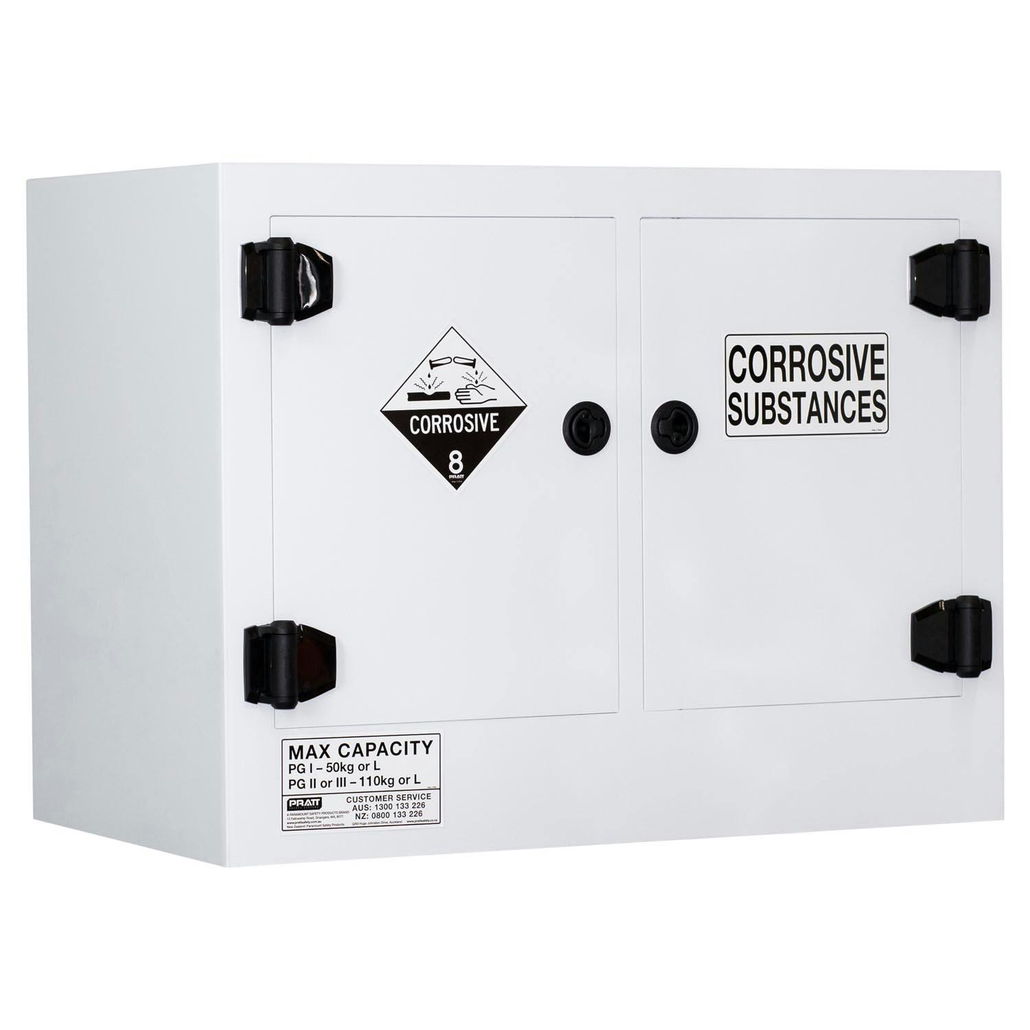 Pratt Corrosive Substance Storage Cabinet: Polypropylene - 110L - 2 Doors - 2 Shelves