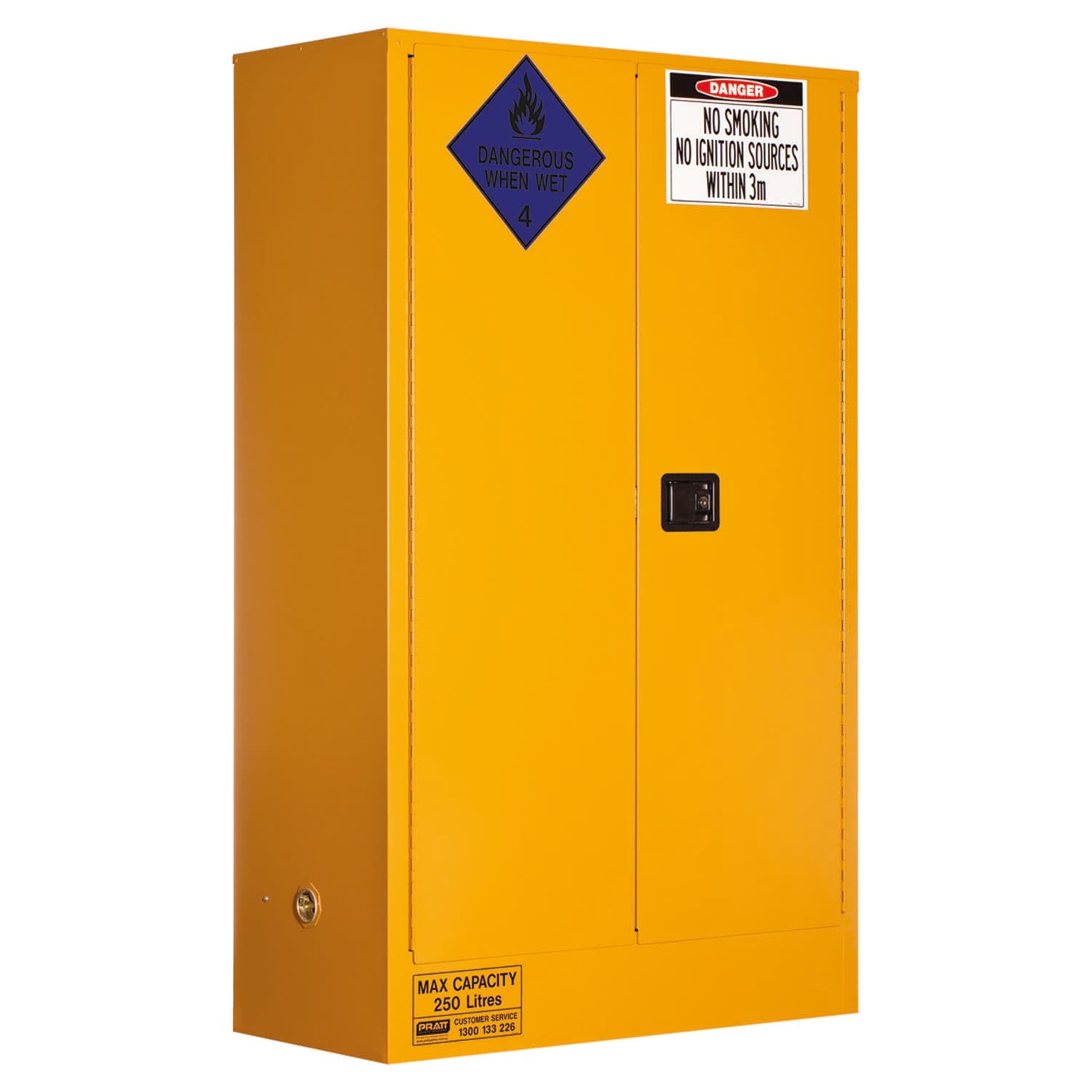 Pratt Class 4 Dangerous Goods Storage Cabinet: 250L - 2 Doors - 3 Shelves