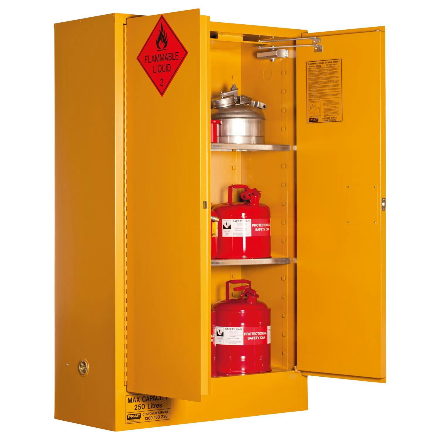 Pratt Flammable Liquid Storage Cabinet: 250L - 2 Doors - 3 Shelves_1