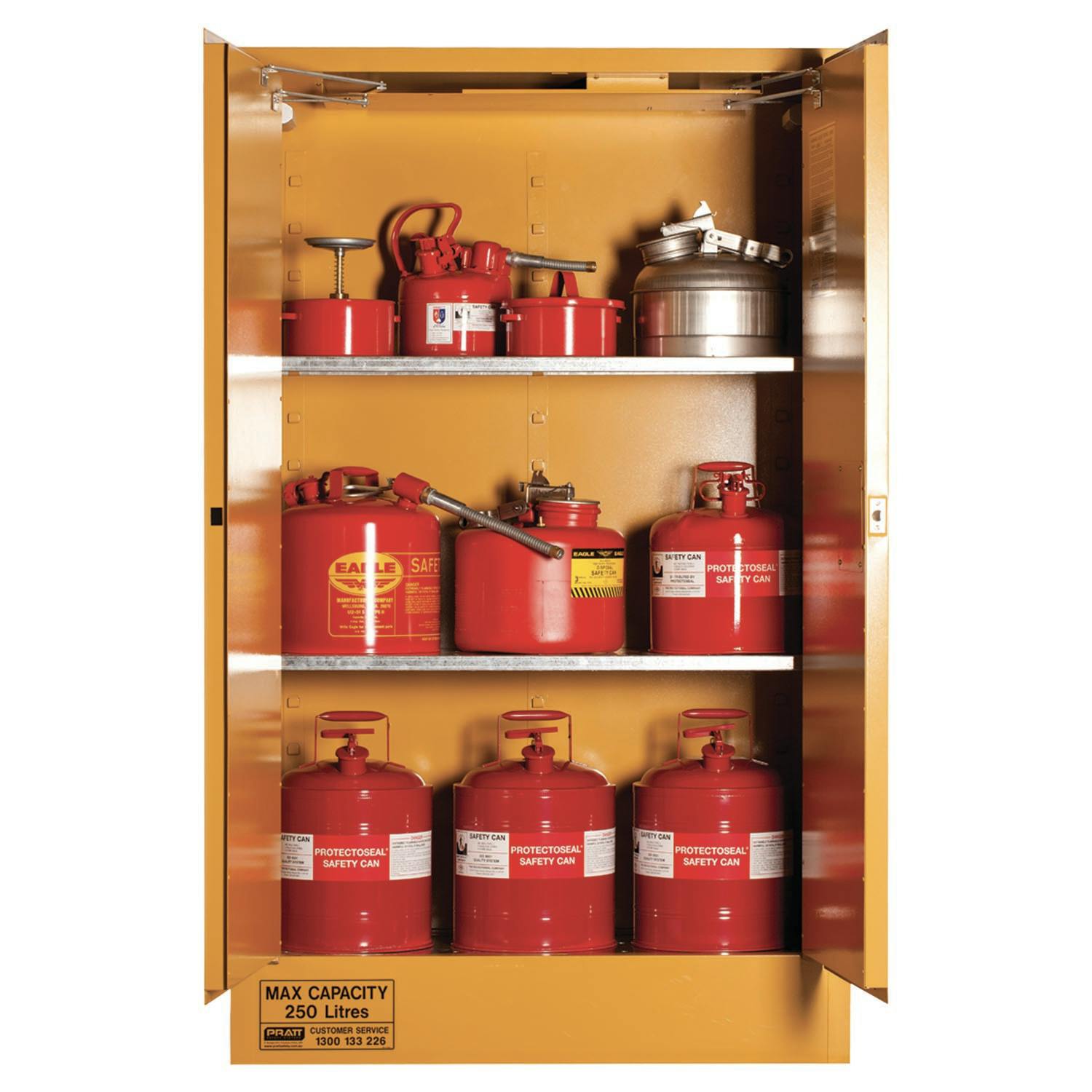 Pratt Flammable Liquid Storage Cabinet: 250L - 2 Doors - 3 Shelves_2