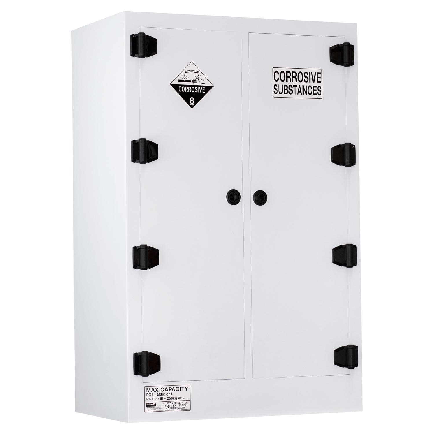 Pratt Corrosive Substance Storage Cabinet: Polypropylene - 250L - 2 Doors - 6 Shelves