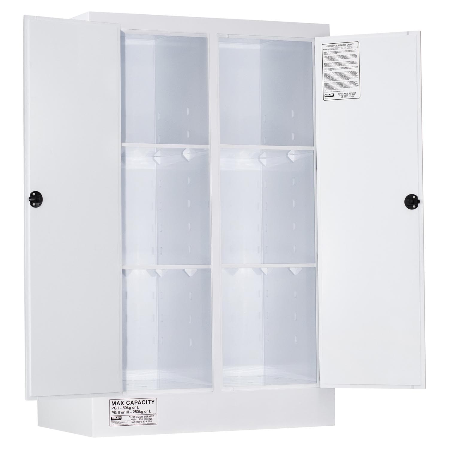 Pratt Corrosive Substance Storage Cabinet: Polypropylene - 250L - 2 Doors - 6 Shelves_1