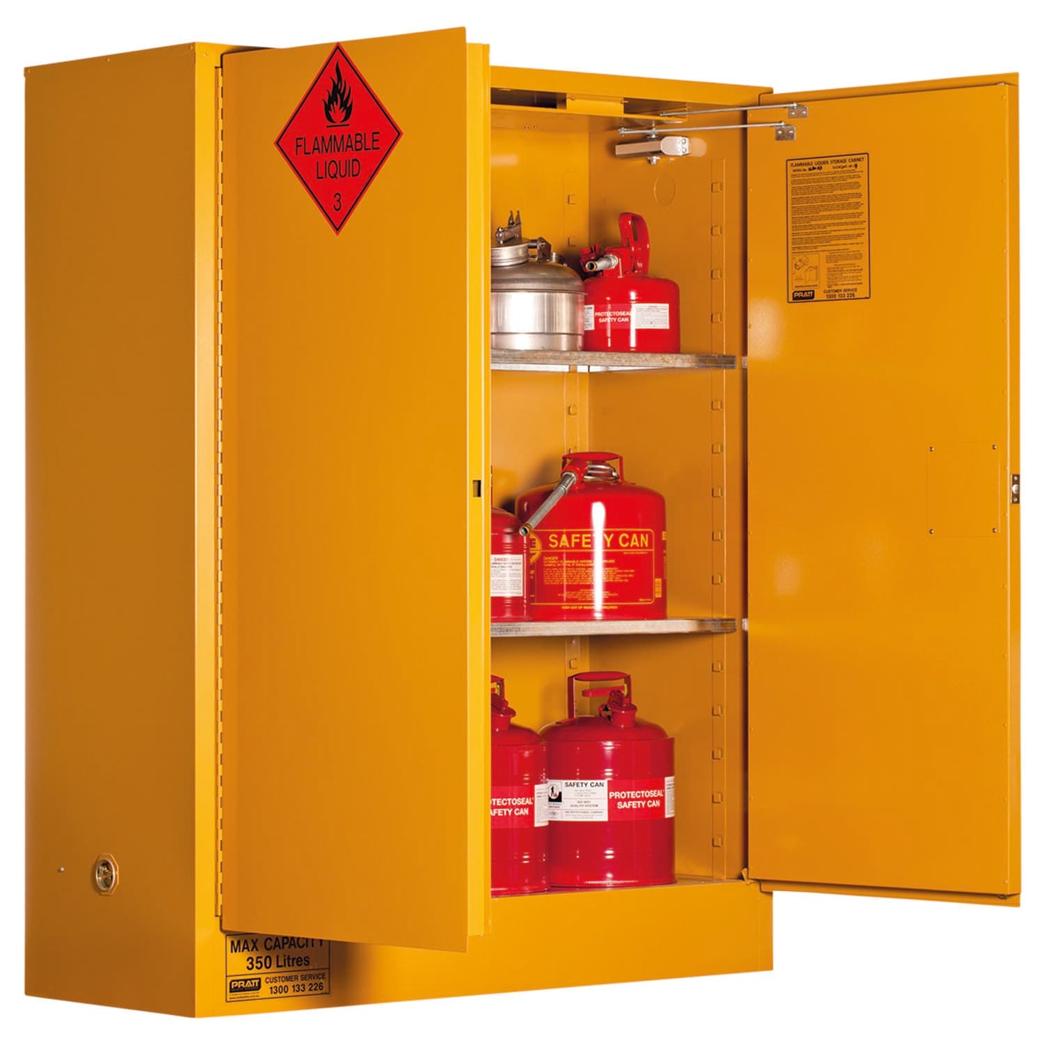 Pratt Flammable Liquid Storage Cabinet: 350L - 2 Doors - 3 Shelves_1