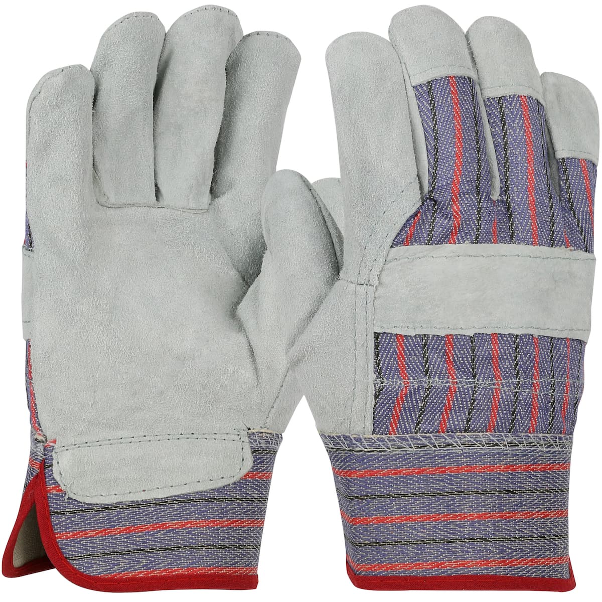 Economy Grade Split Cowhide Leather Palm Glove with Fabric Back - Rubberized Safety Cuff - Ladies, Blue (558L) - LADIES_0