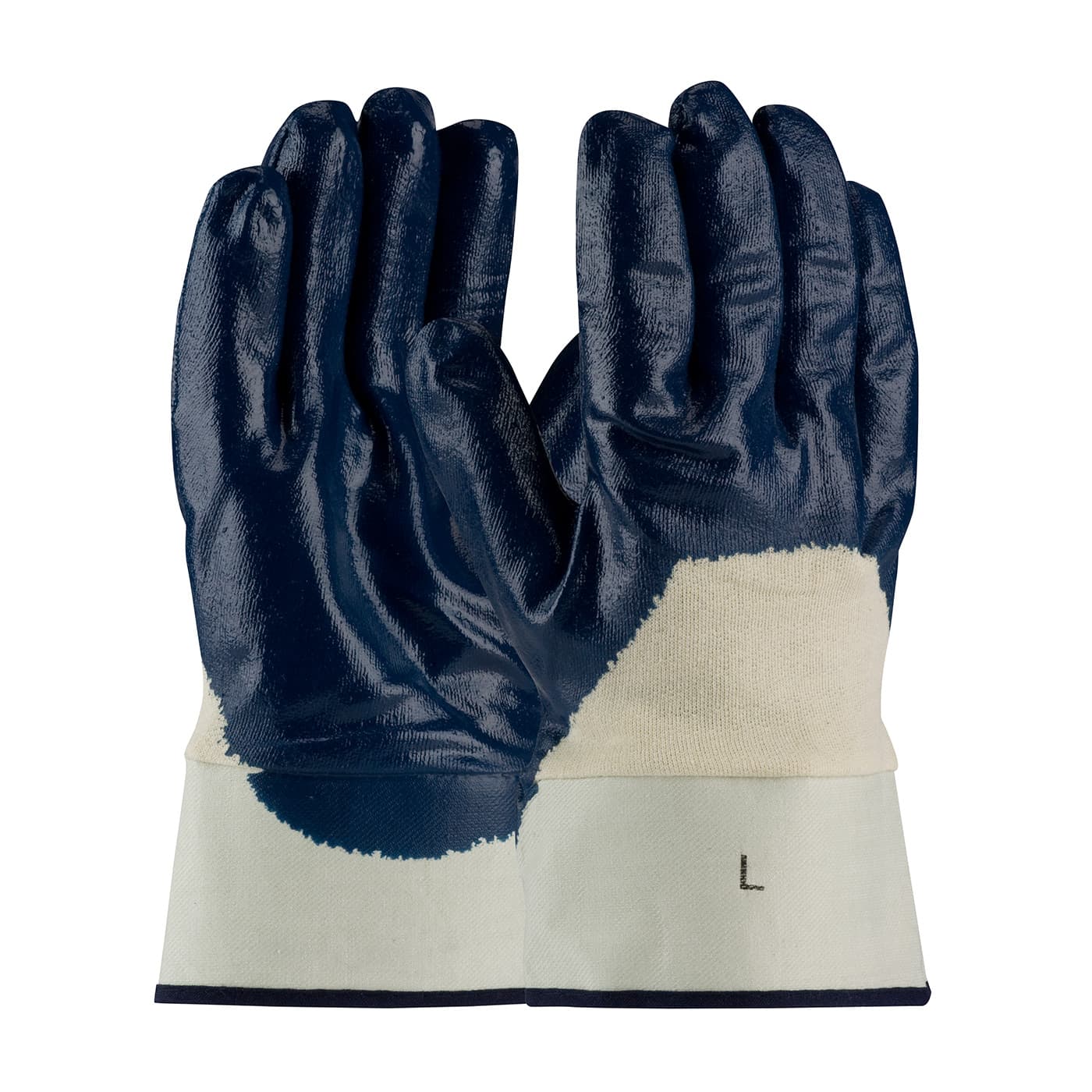Nitrile Dipped Glove with Jersey Liner and Smooth Finish on Palm, Fingers & Knuckles - Plasticized Safety Cuff, Natural (56-3153) - L
