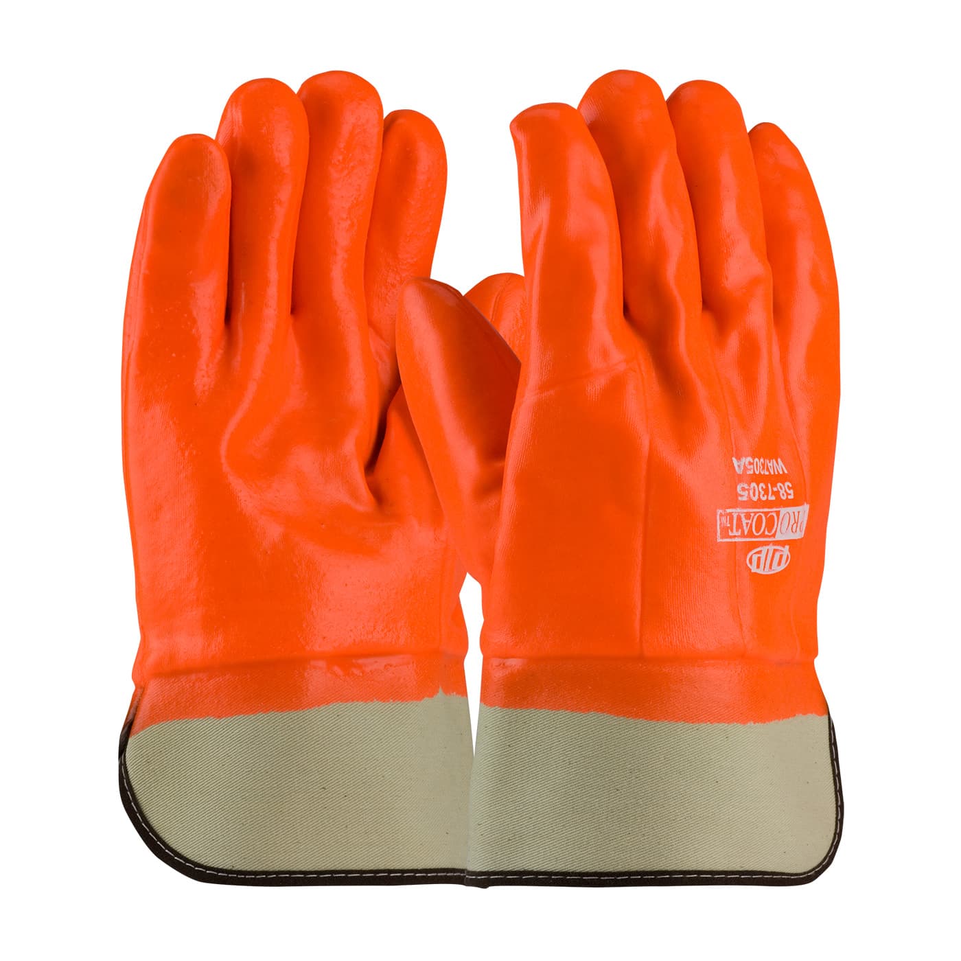 Premium PVC Dipped Glove with Interlock/Jersey Liner and Smooth Finish - Insulated & Waterproof, Hi-Vis Orange (58-7305) - MENS