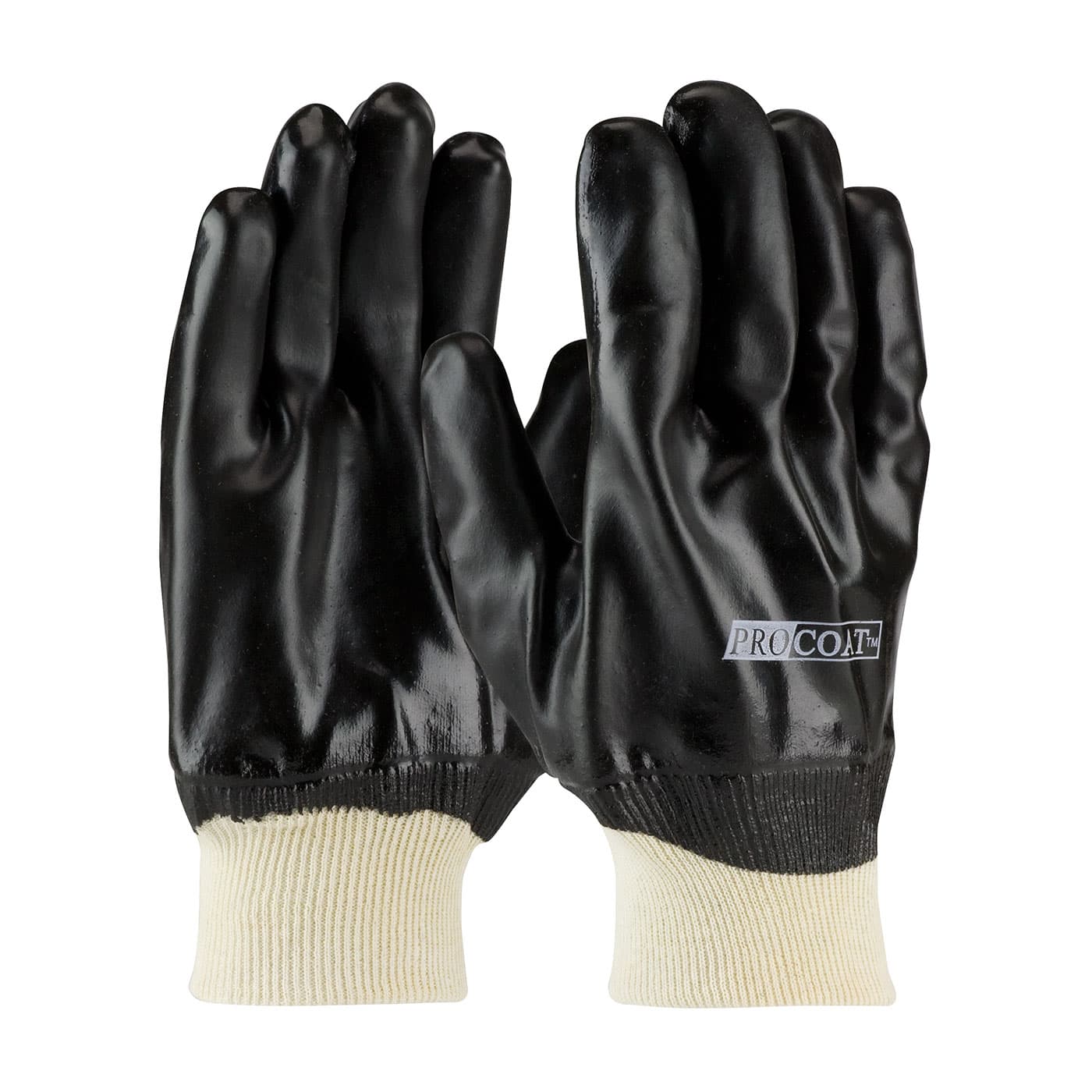 Premium PVC Dipped Glove with Interlock Liner and Smooth Finish - Knit Wrist, Black (58-8015) - MENS