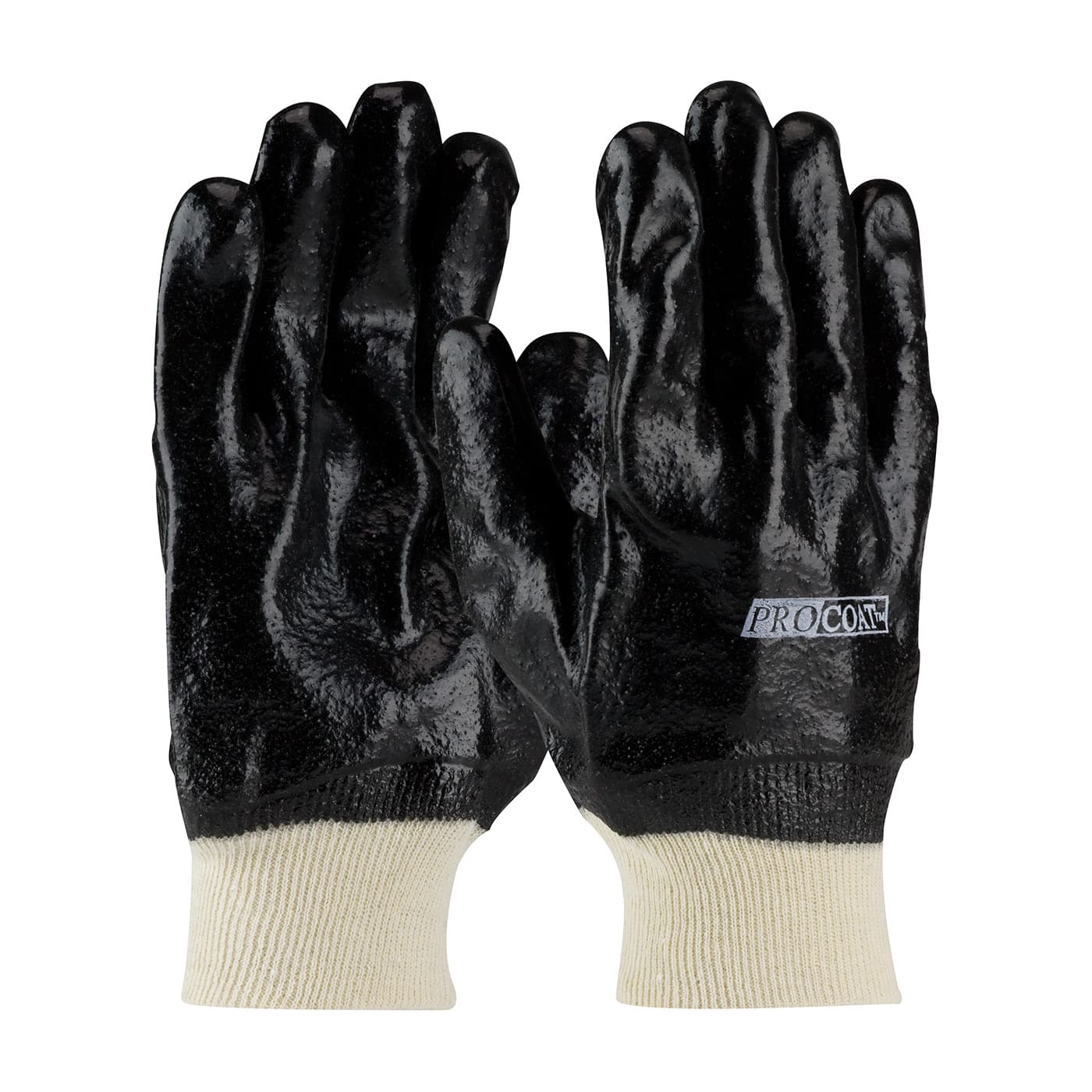 Premium PVC Dipped Glove with Interlock Liner and Semi-Rough Finish - Knit Wrist, Black (58-8015R) - MENS