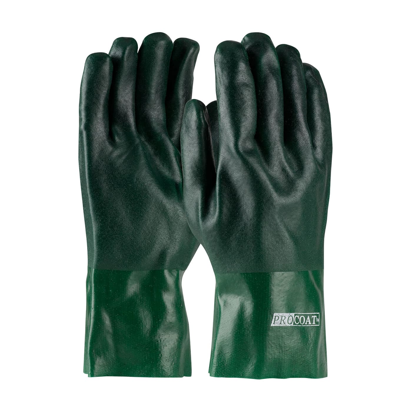 Premium PVC Dipped Glove with Jersey Liner and Rough Acid Finish - 12in. Length, Green (58-8025DD) - MENS