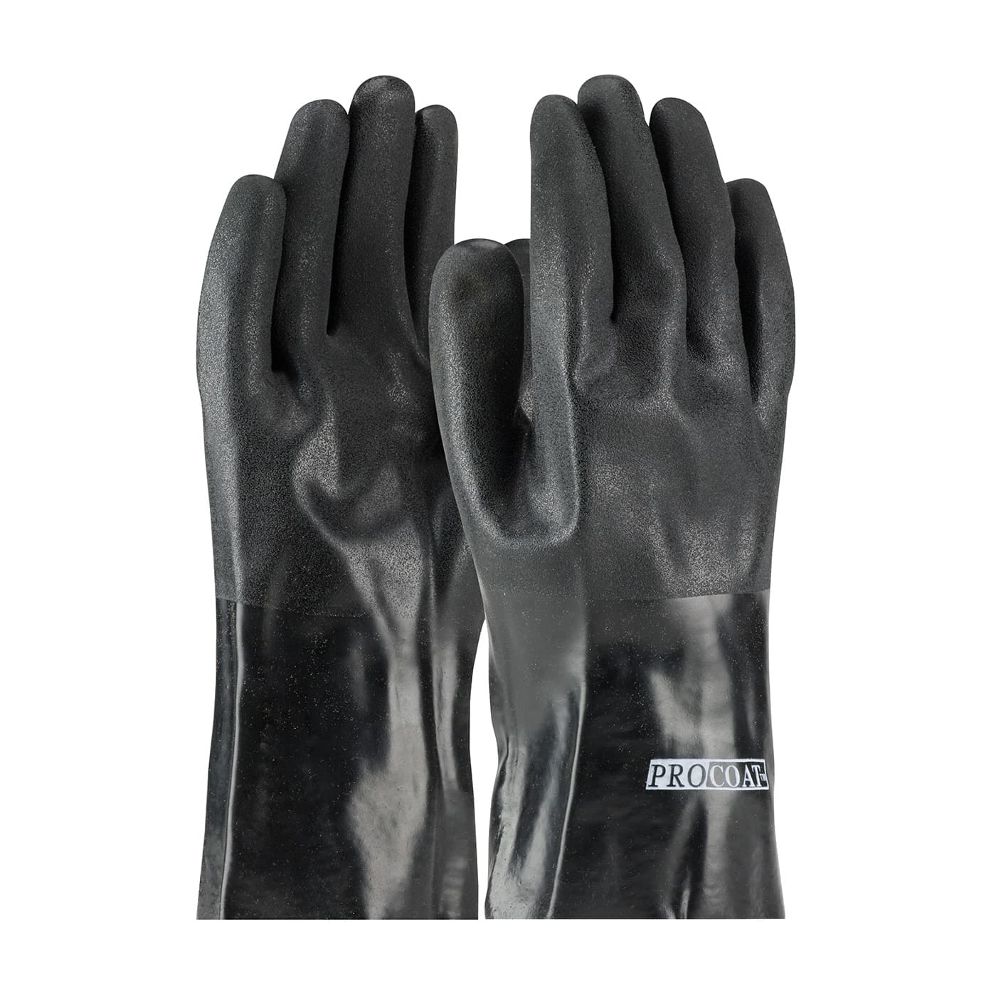 Premium PVC Dipped Glove with Jersey Liner and Rough Acid Finish - 12in. Length, Black (58-8030DD) - MENS