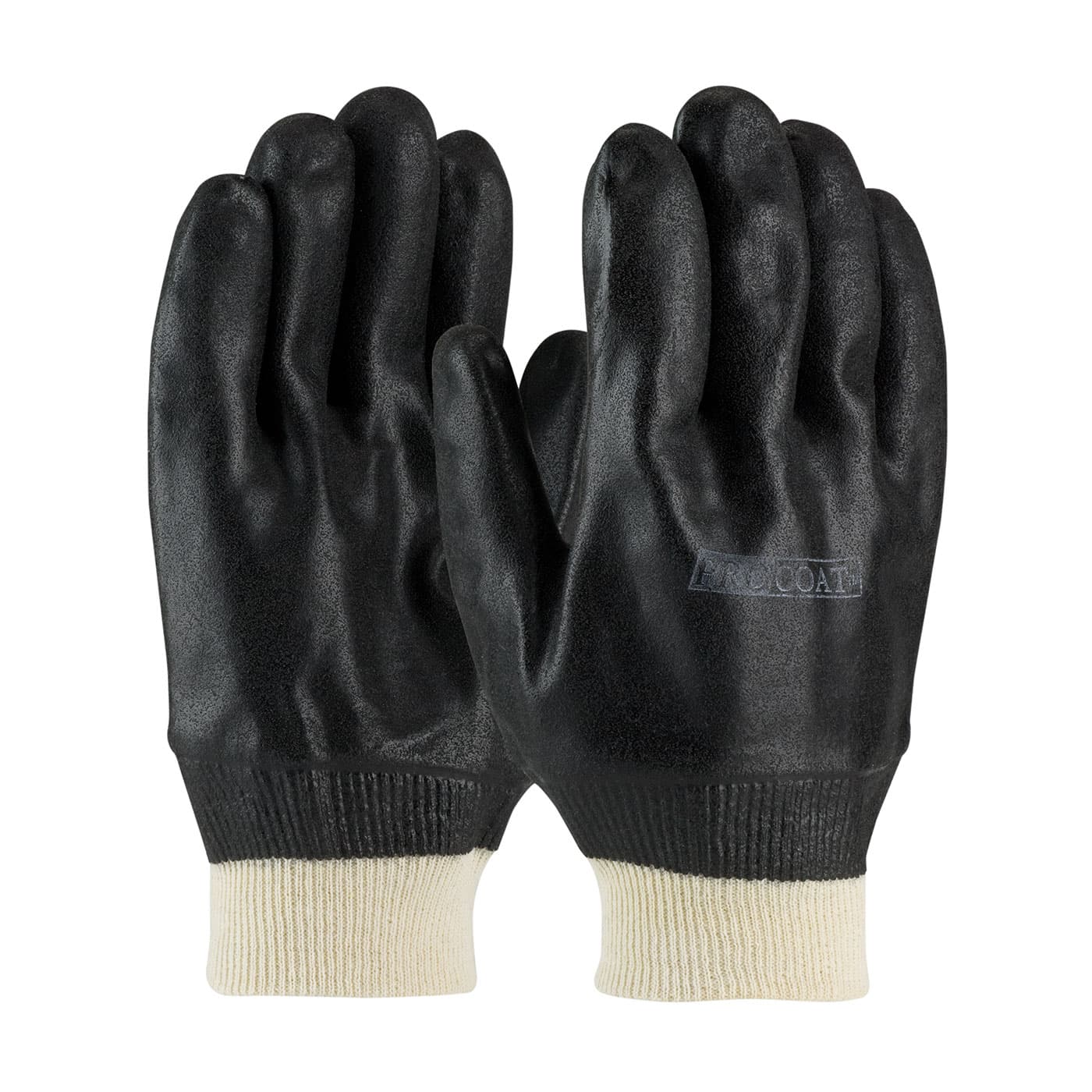 Premium PVC Dipped Glove with Interlock Liner and Rough Sandy Finish - Knit Wrist, Black (58-8115DD) - MENS